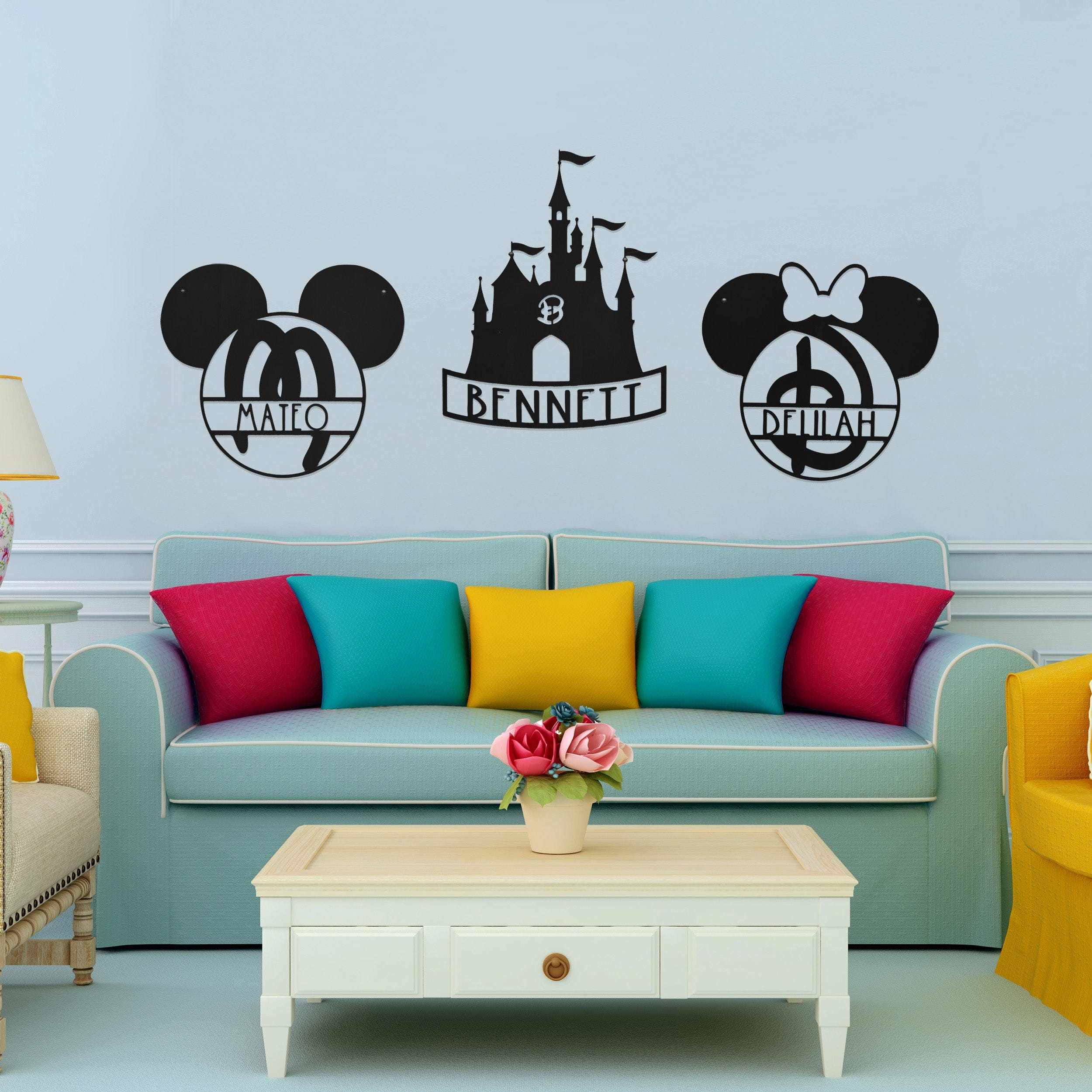 [COL] Mouse Ears and Castle Monogram - Personalized Name Sign For Kids Room