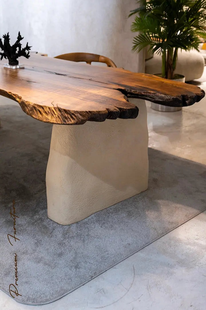 Wabi Sabi Style Luxury Solid Wood Walnut Table with Stone Inspired Legs