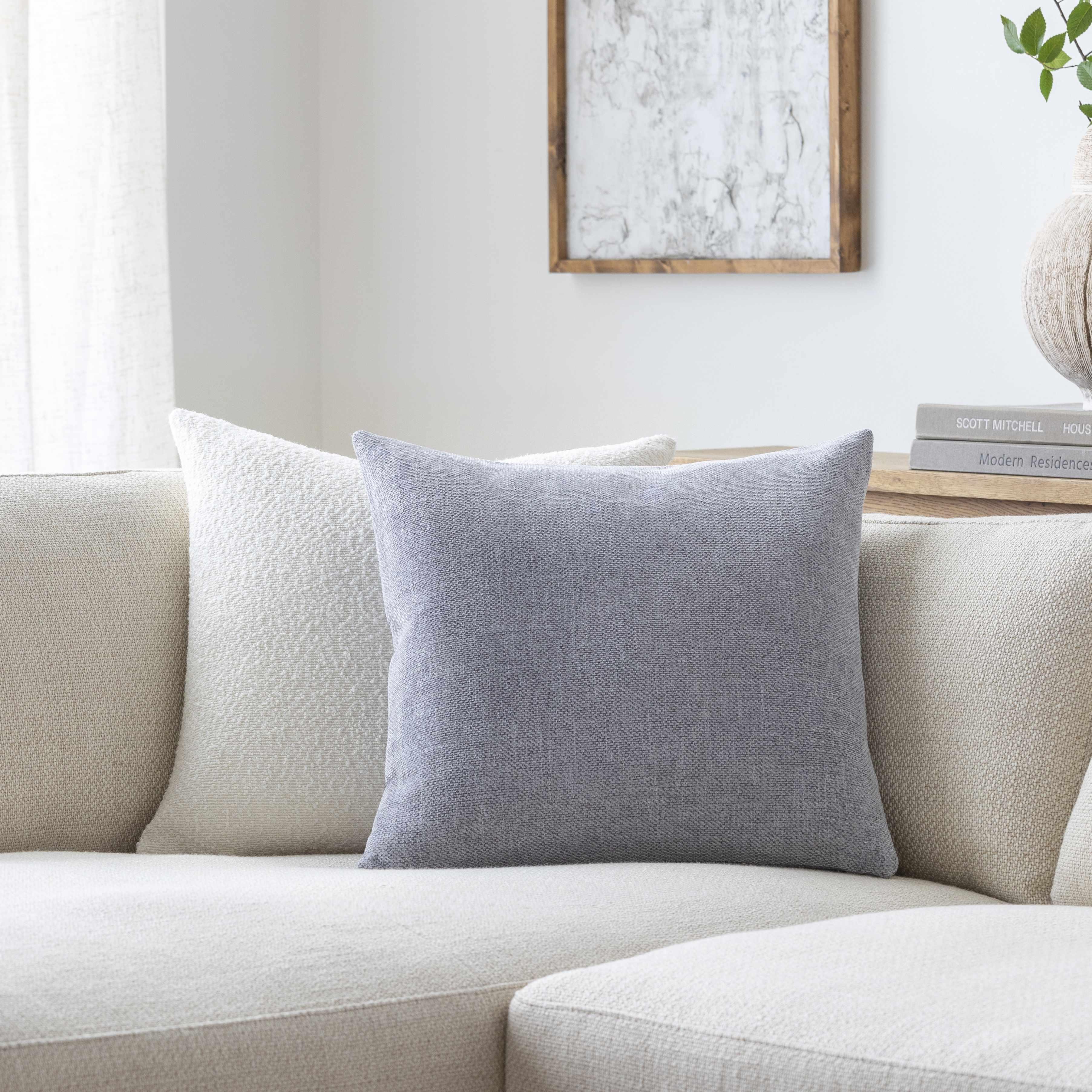 Reijo Silver&Blue Linen Look Accent Pillow - PRHOMZ