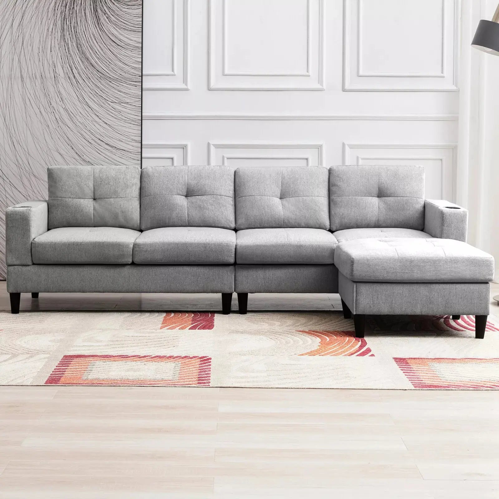 Convertible Linen L Shaped Sectional Couch