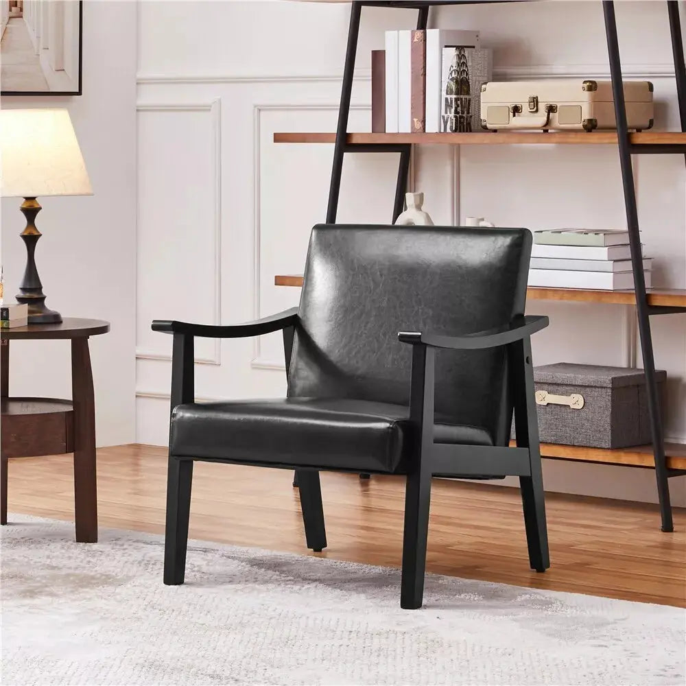 Nia Leather Mid Century Accent Armchair