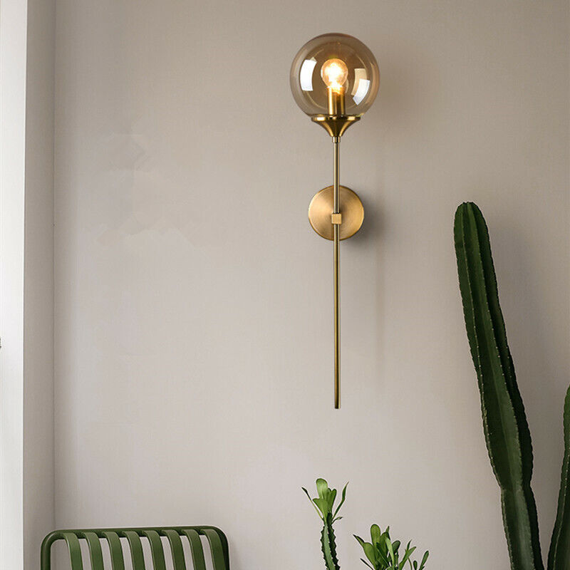 Modern Glass Wall Sconce with Gold Metal Base | Warm Glow Light Fixture