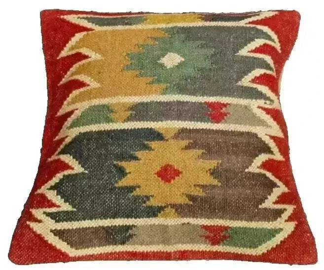 Heavy Handmade 18x18" Jute Kilim Cushion Cover Indian Vintage Pillow 18x18-0