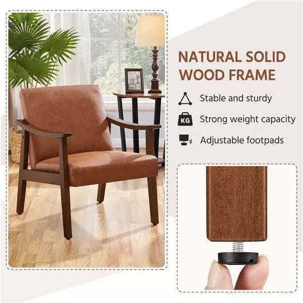 Nia Leather Mid Century Accent Armchair