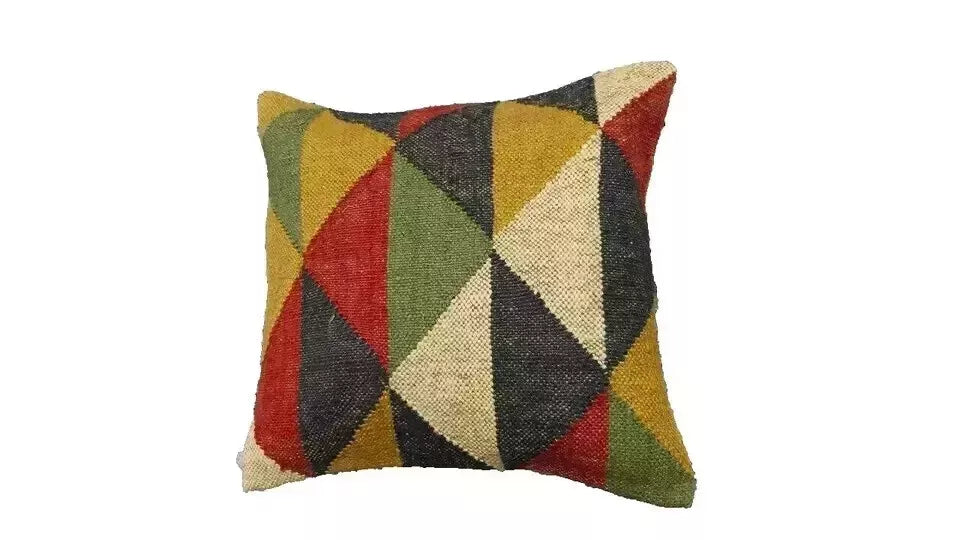 Heavy Handmade 18x18" Jute Kilim Cushion Cover Indian Vintage Pillow 18x18-1