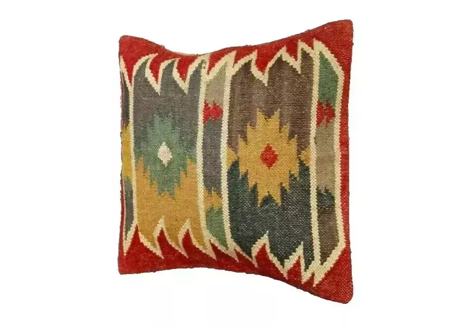 Heavy Handmade 18x18" Jute Kilim Cushion Cover Indian Vintage Pillow 18x18-1