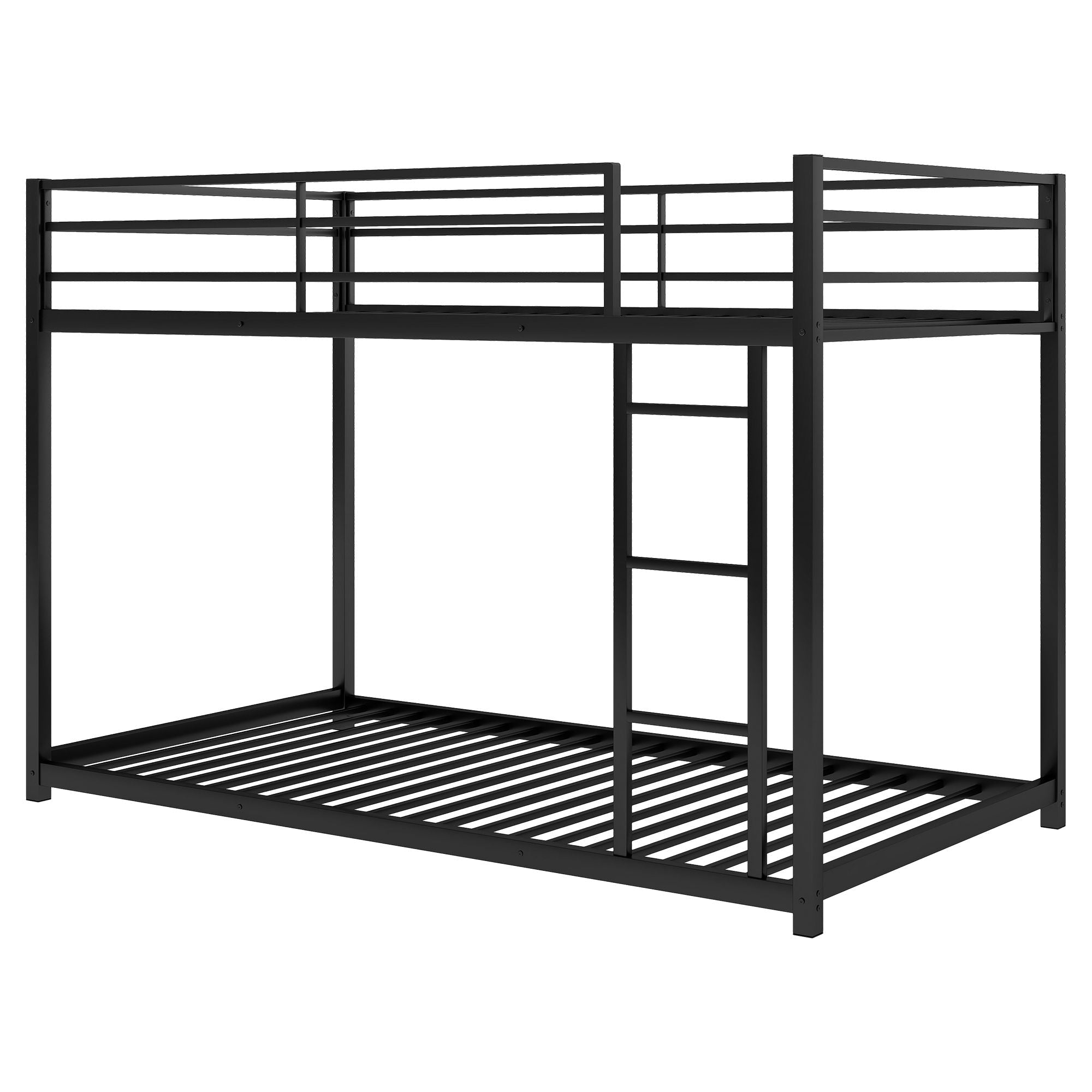 Safe Low Profile Twin Over Twin Metal Bunk Bed with Ladder in Black, White, or Silver | Just Better Bunk Beds
