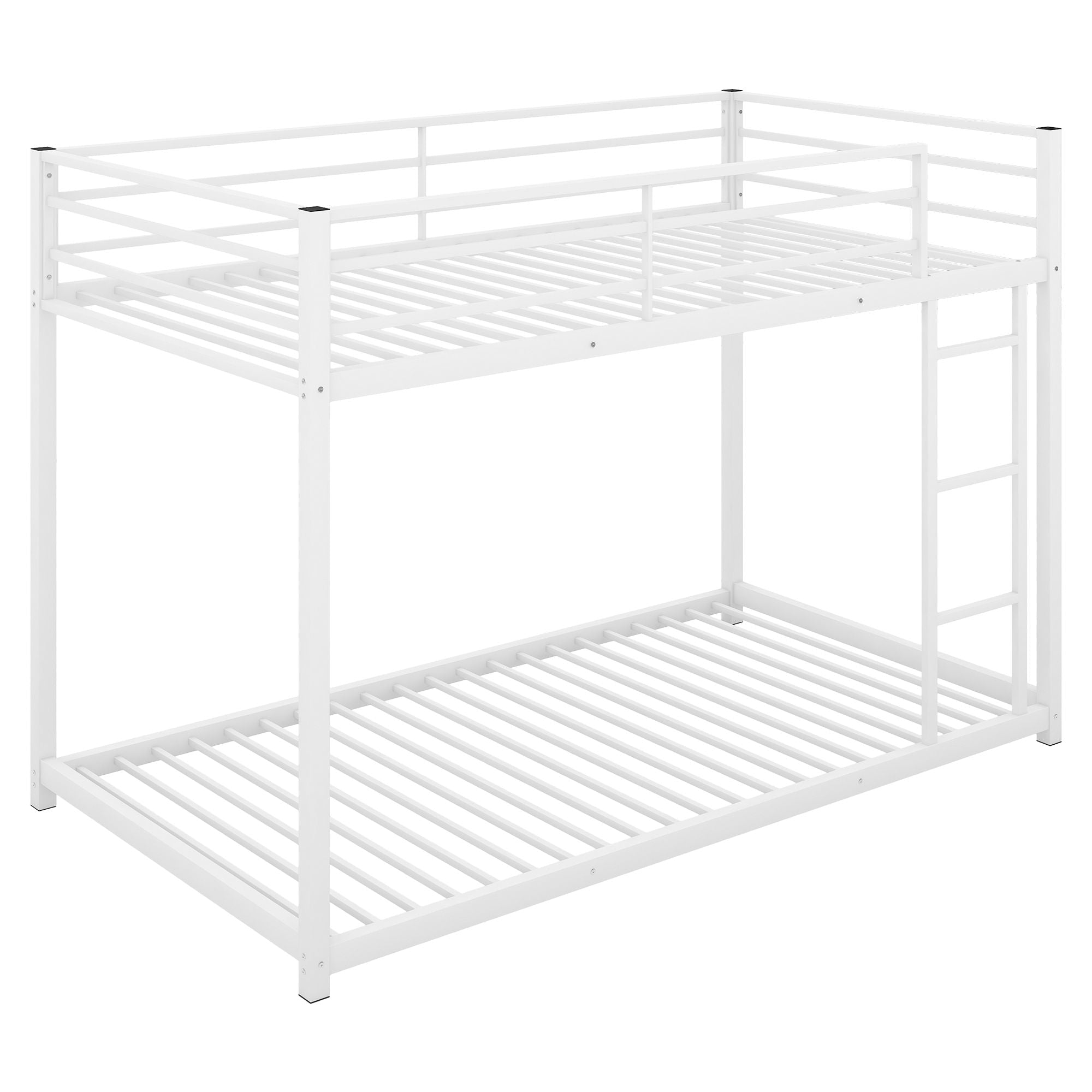 Safe Low Profile Twin Over Twin Metal Bunk Bed with Ladder in Black, White, or Silver | Just Better Bunk Beds