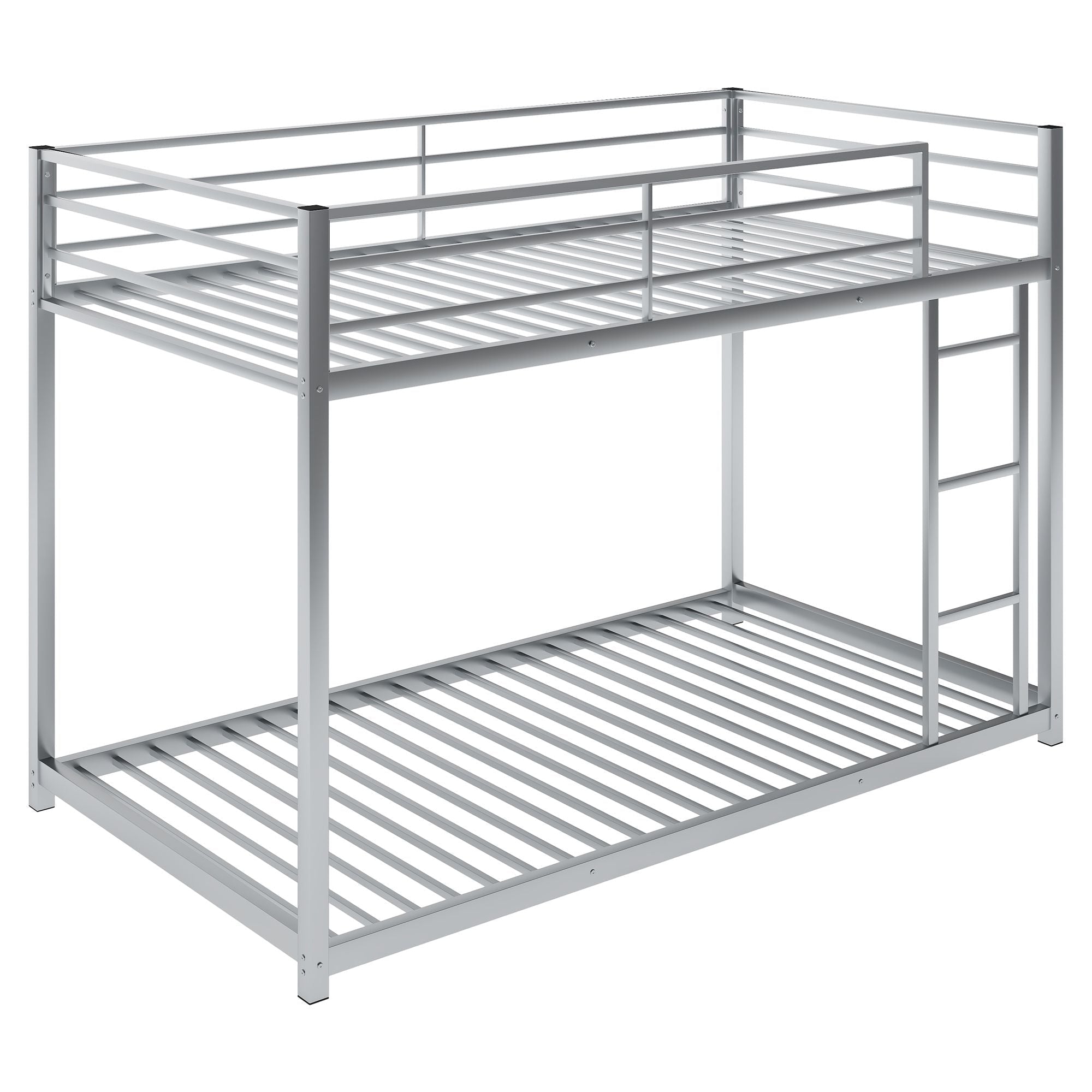 Safe Low Profile Twin Over Twin Metal Bunk Bed with Ladder in Black, White, or Silver | Just Better Bunk Beds