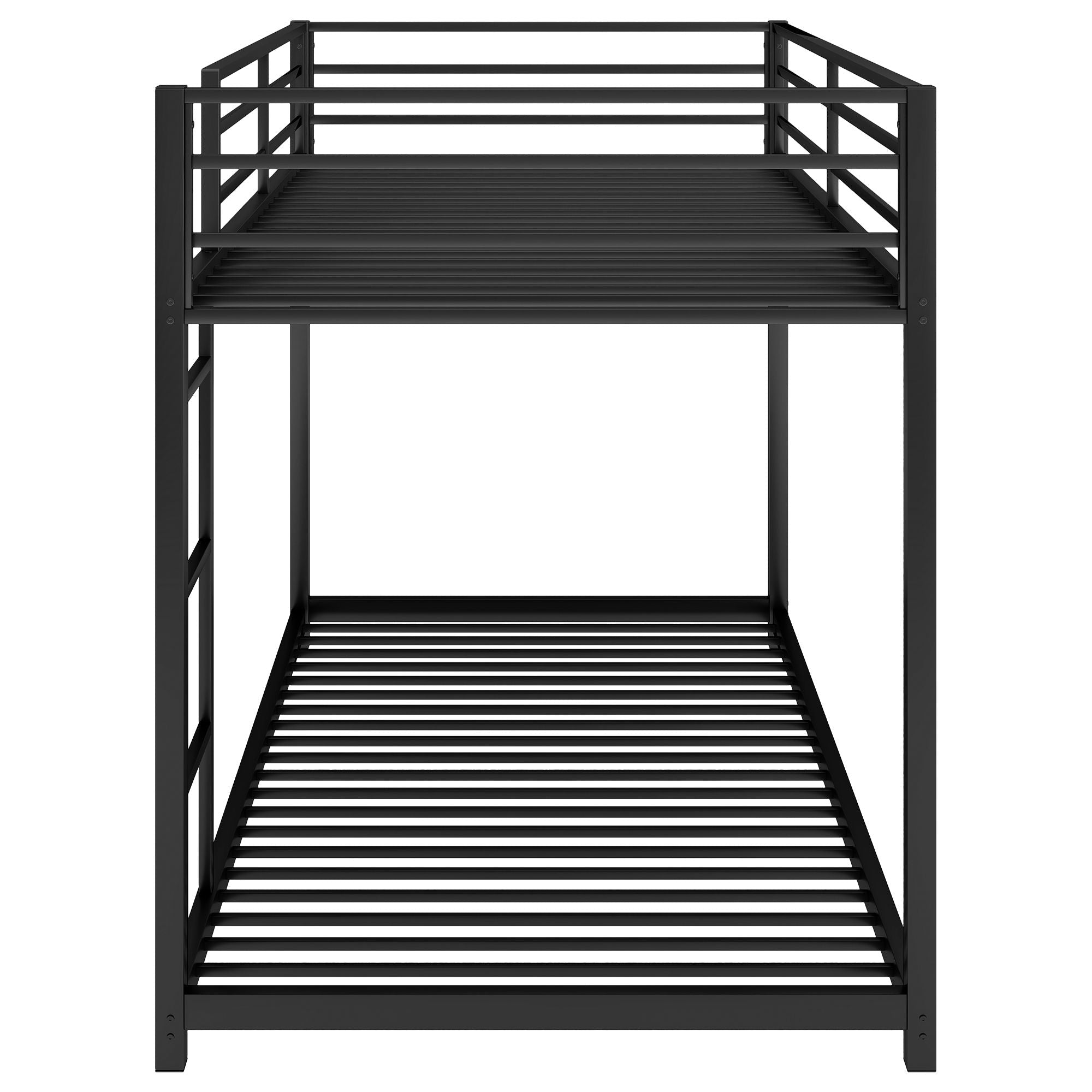 Safe Low Profile Twin Over Twin Metal Bunk Bed with Ladder in Black, White, or Silver | Just Better Bunk Beds