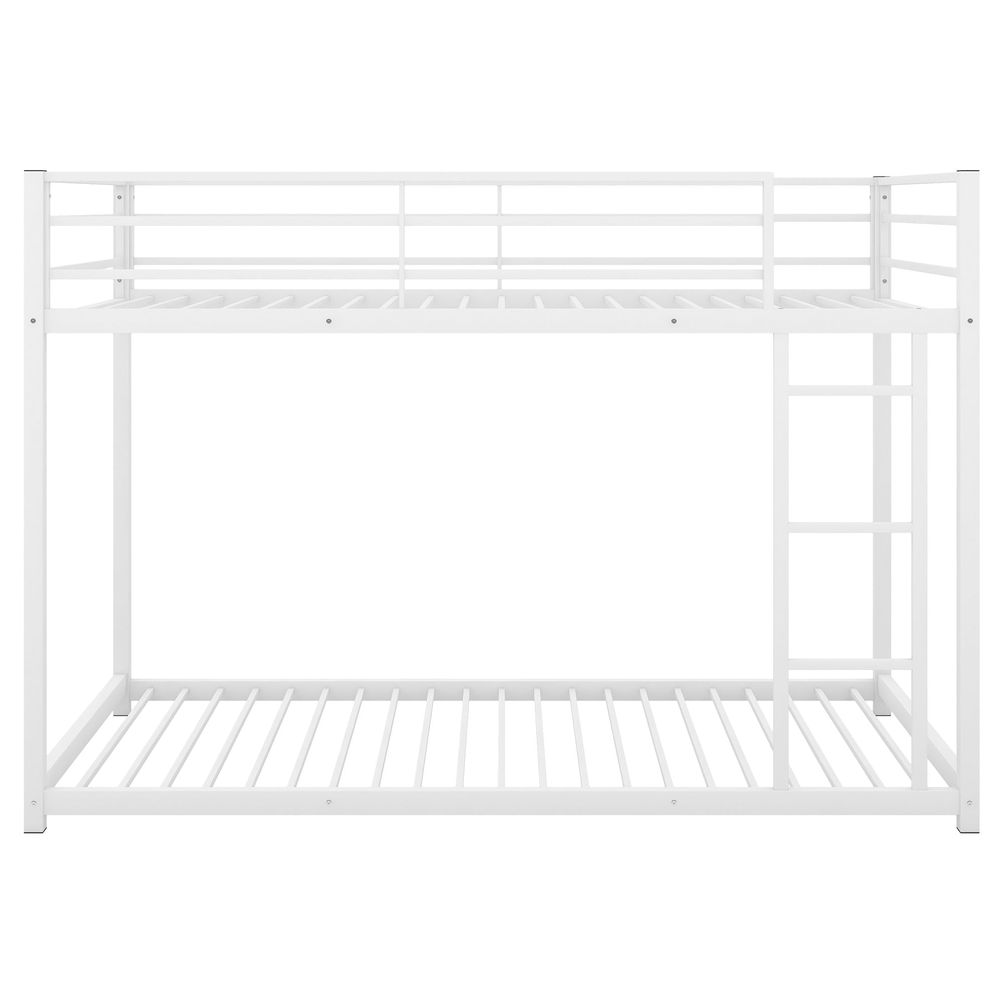 Safe Low Profile Twin Over Twin Metal Bunk Bed with Ladder in Black, White, or Silver | Just Better Bunk Beds