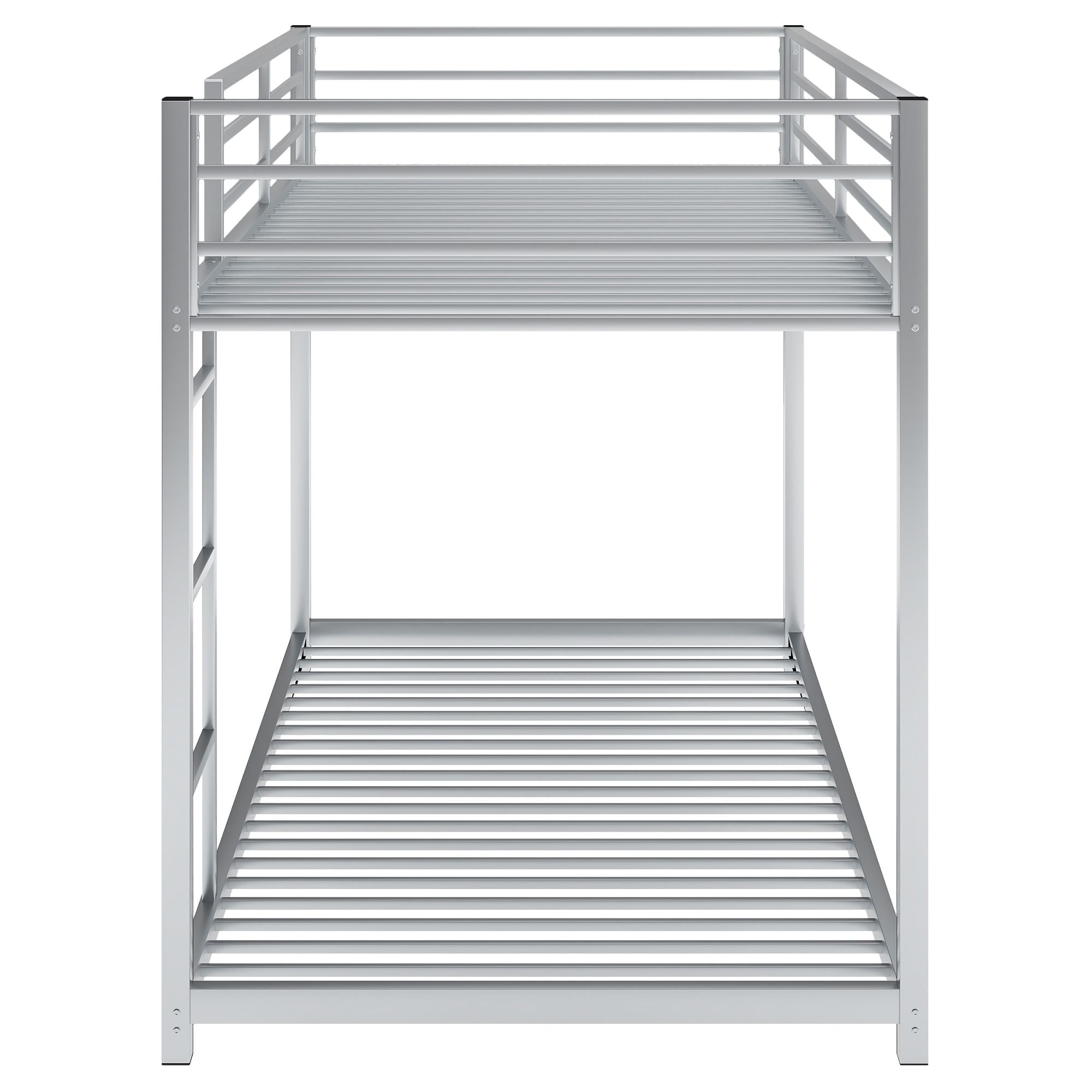 Safe Low Profile Twin Over Twin Metal Bunk Bed with Ladder in Black, White, or Silver | Just Better Bunk Beds
