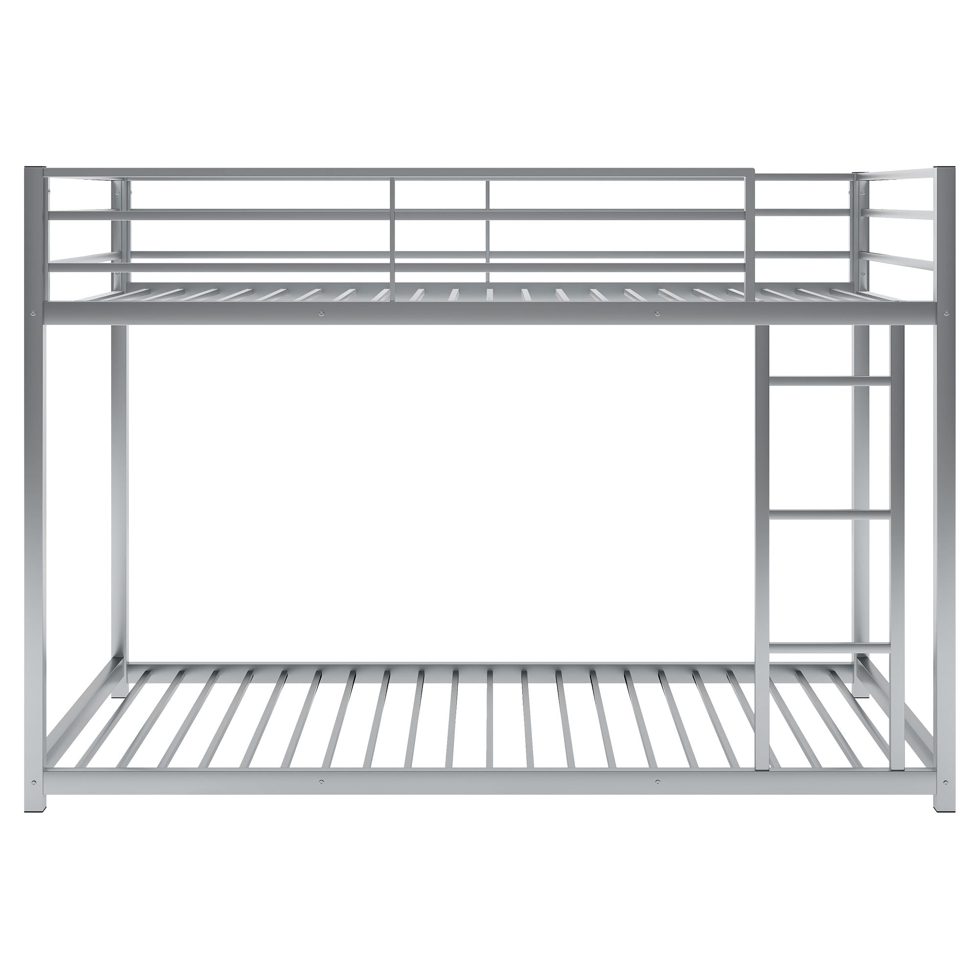 Safe Low Profile Twin Over Twin Metal Bunk Bed with Ladder in Black, White, or Silver | Just Better Bunk Beds