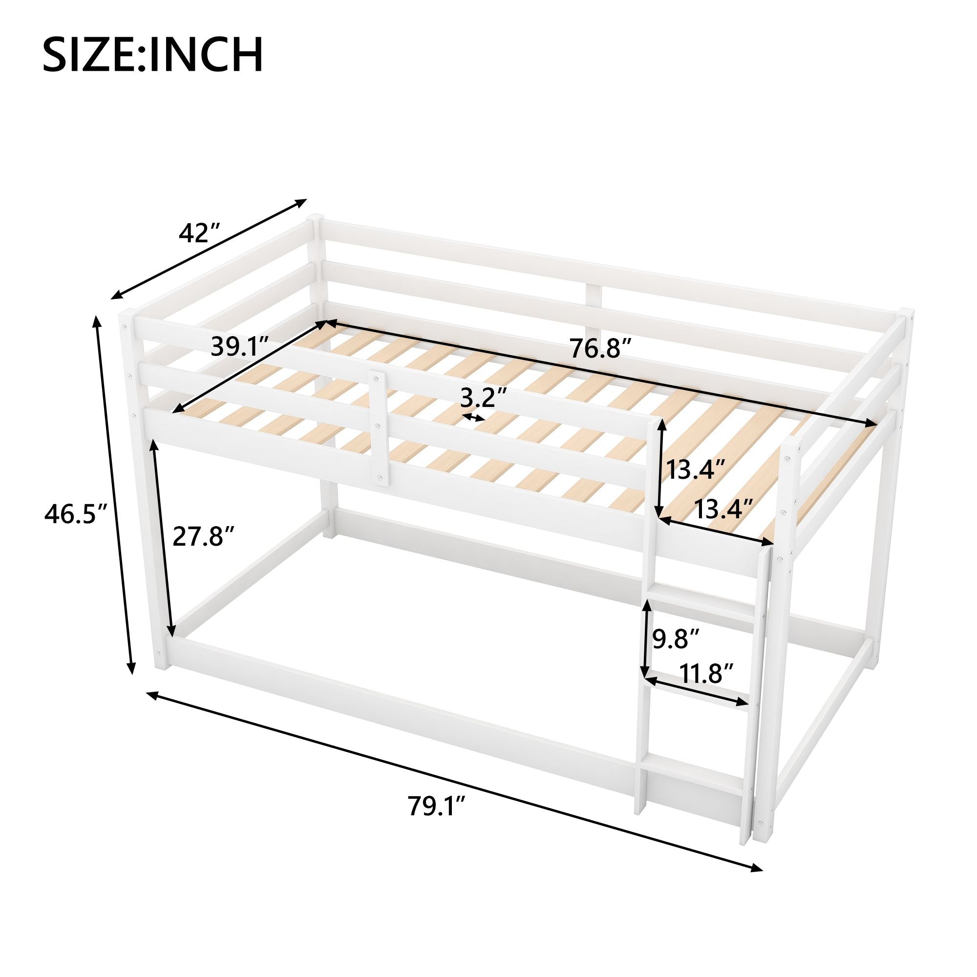 Safe Twin Over Twin Floor Bunk Bed with Ladder in Gray Wood for Kids' Shared Rooms | Just Better Bunk Beds