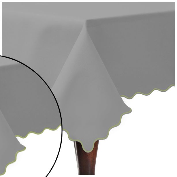 Scallop Embroidery Sateen Cotton Solid Table Cloth - Light Grey