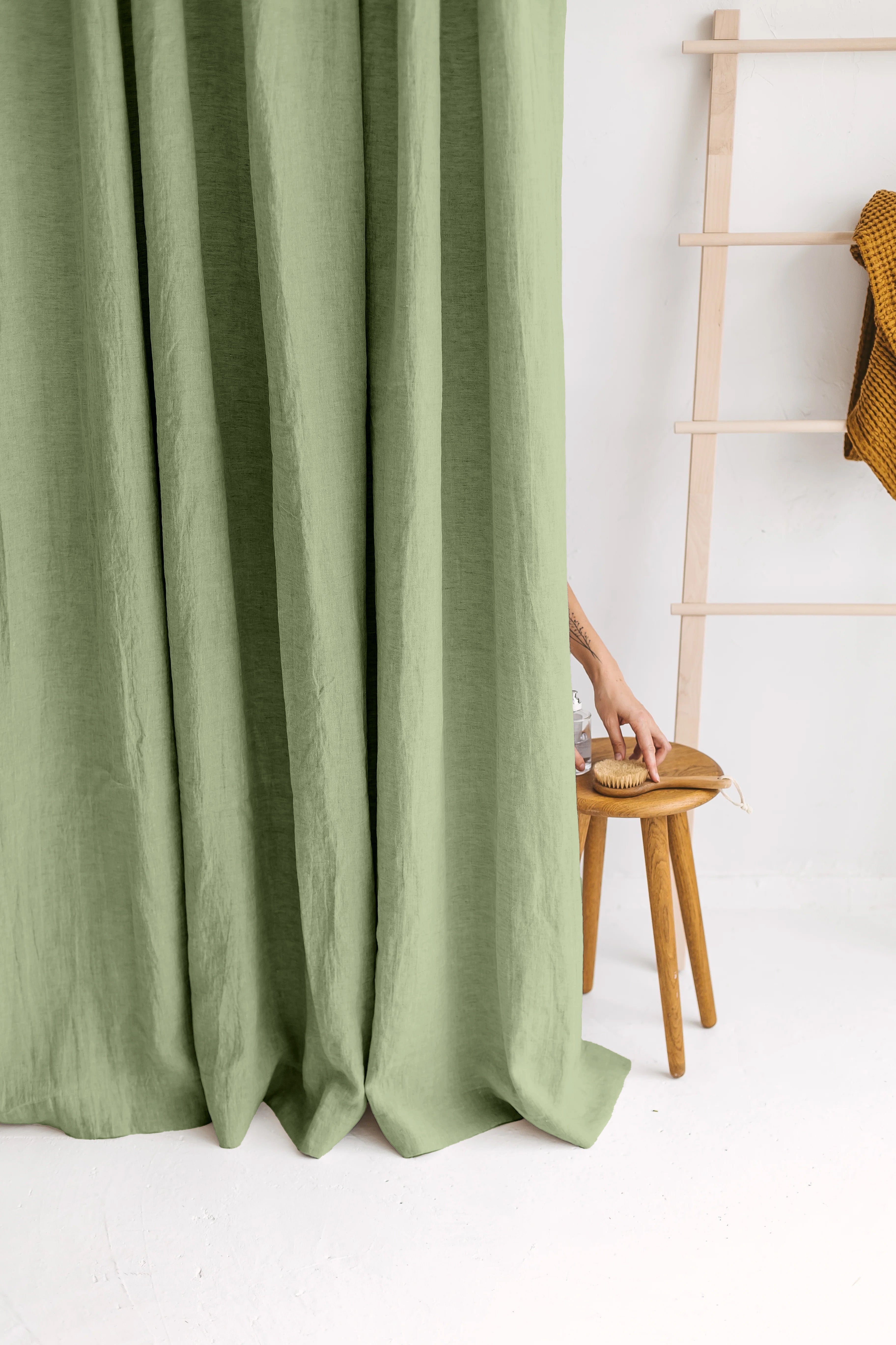 Sage Green Linen Shower Curtain | Eco-Friendly & Mold-Resistant | UK Made-1