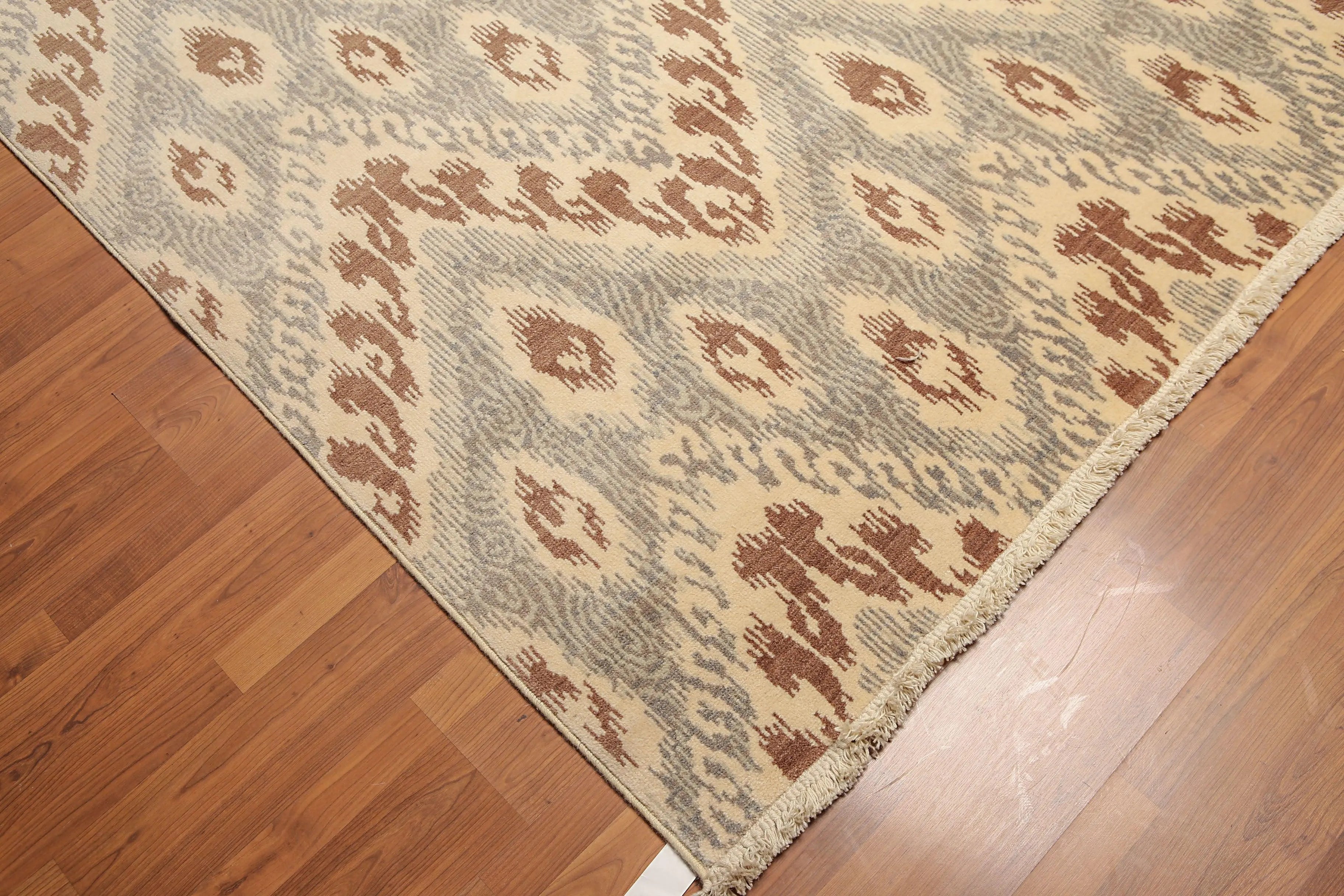 8' x 10' Modern Hand Knotted Ikat Wool Full Pile Oriental Area Rug Ivory
