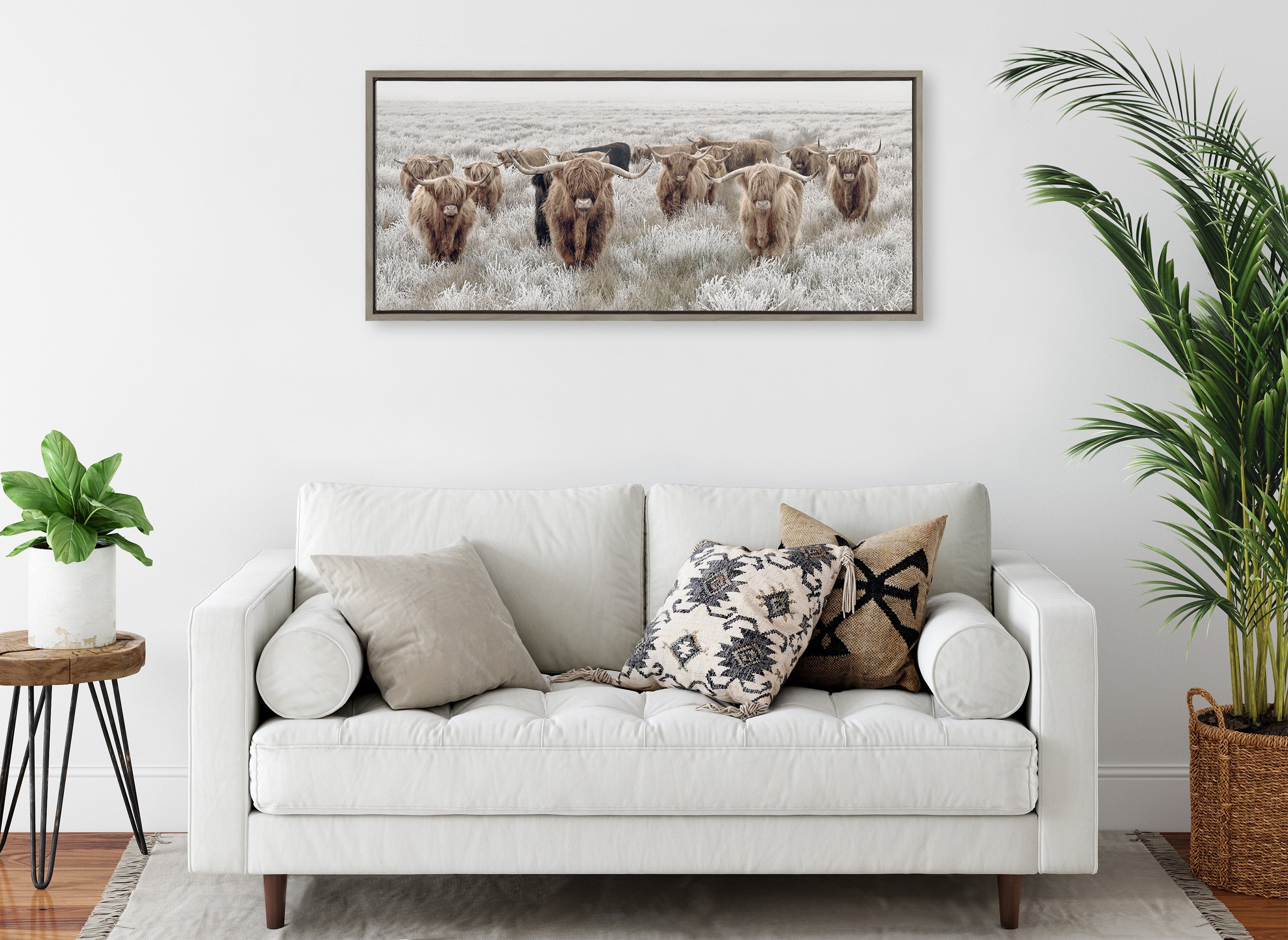 Sylvie Herd of Highland Cows Color Framed Canvas by The Creative Bunch Studio