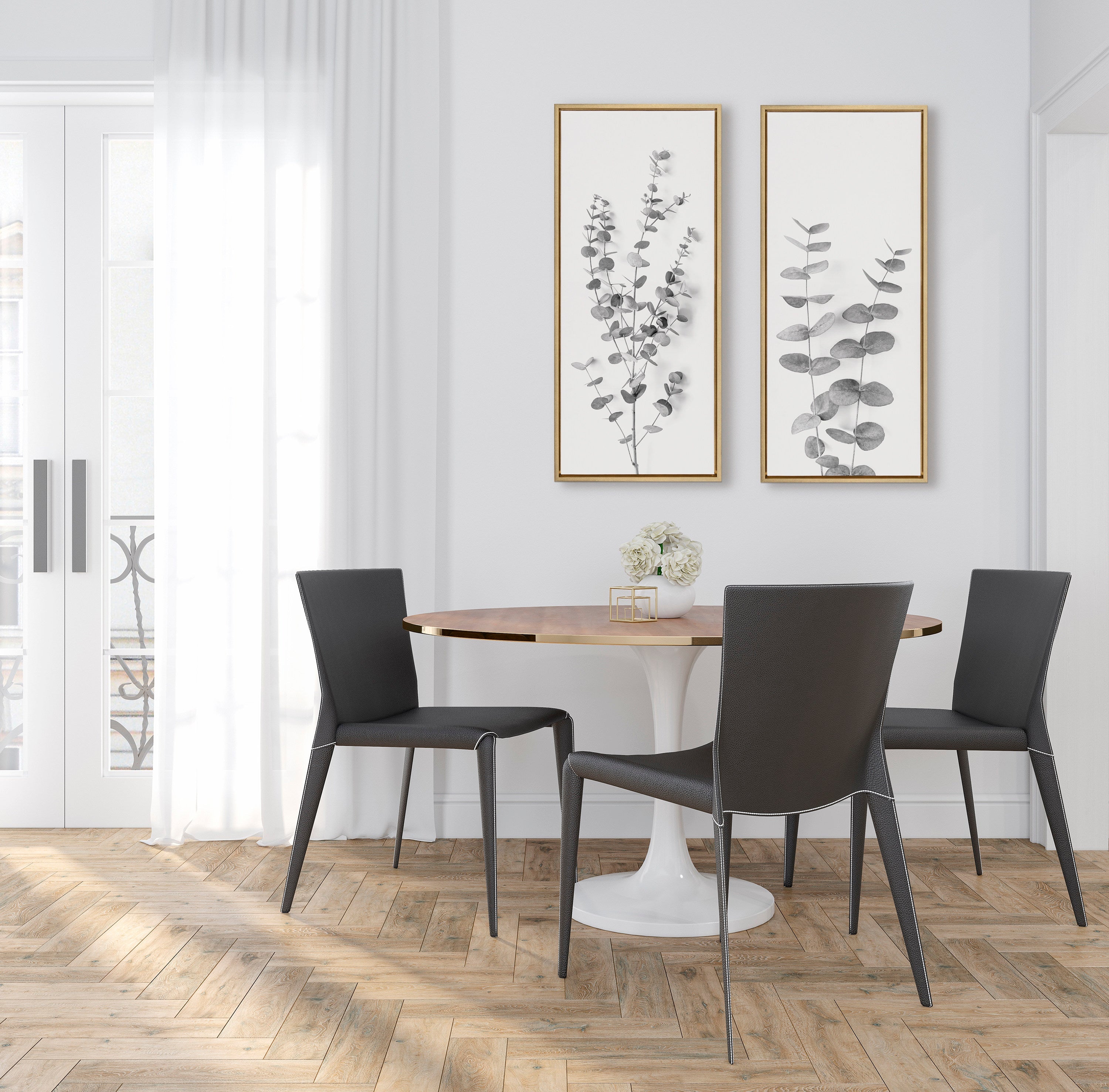 Sylvie Eucalyptus Botanical II Gray and Soft White Framed Canvas by The Creative Bunch Studio