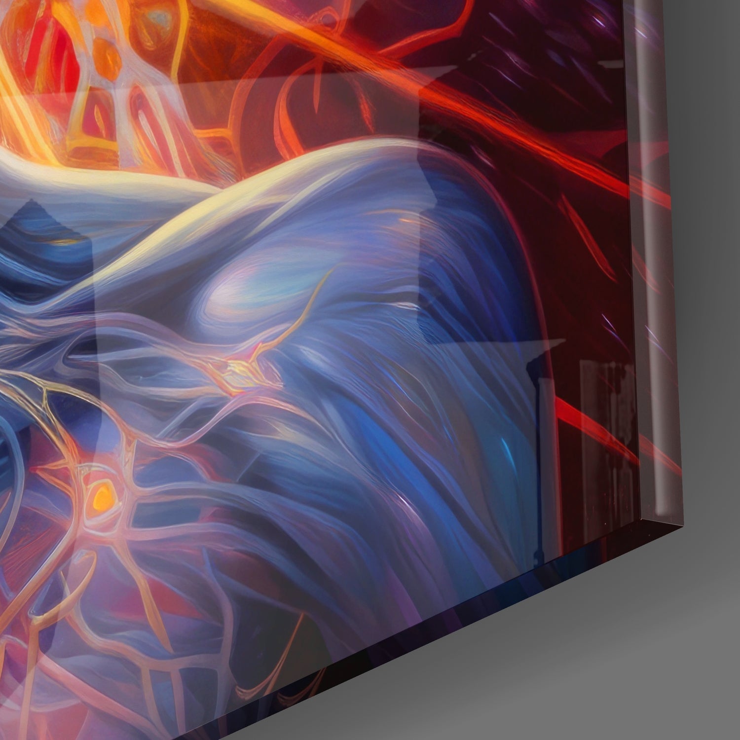 Blue Meditator Fiery Energy Aura Glass Wall Art