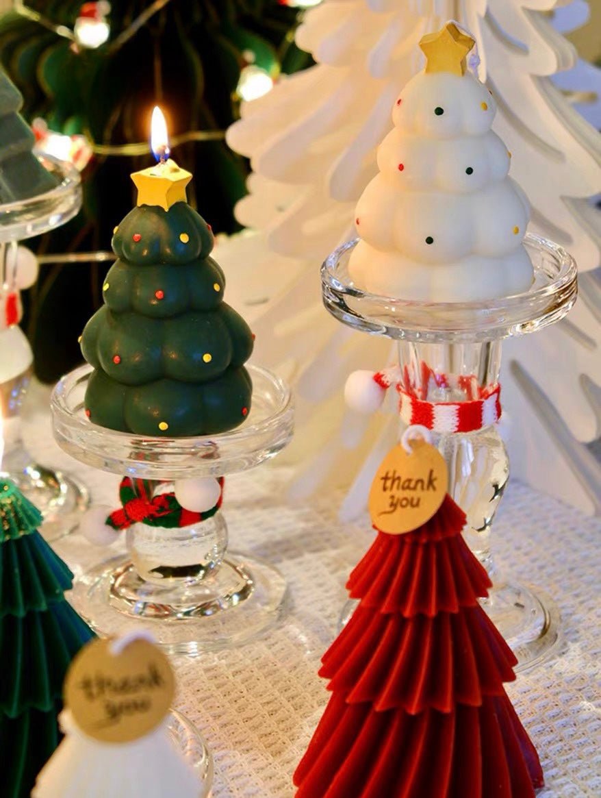 Set of 2 Pcs Cute Christmas Candle Holders - Ornament Decor for Table Setting Tablescape-2