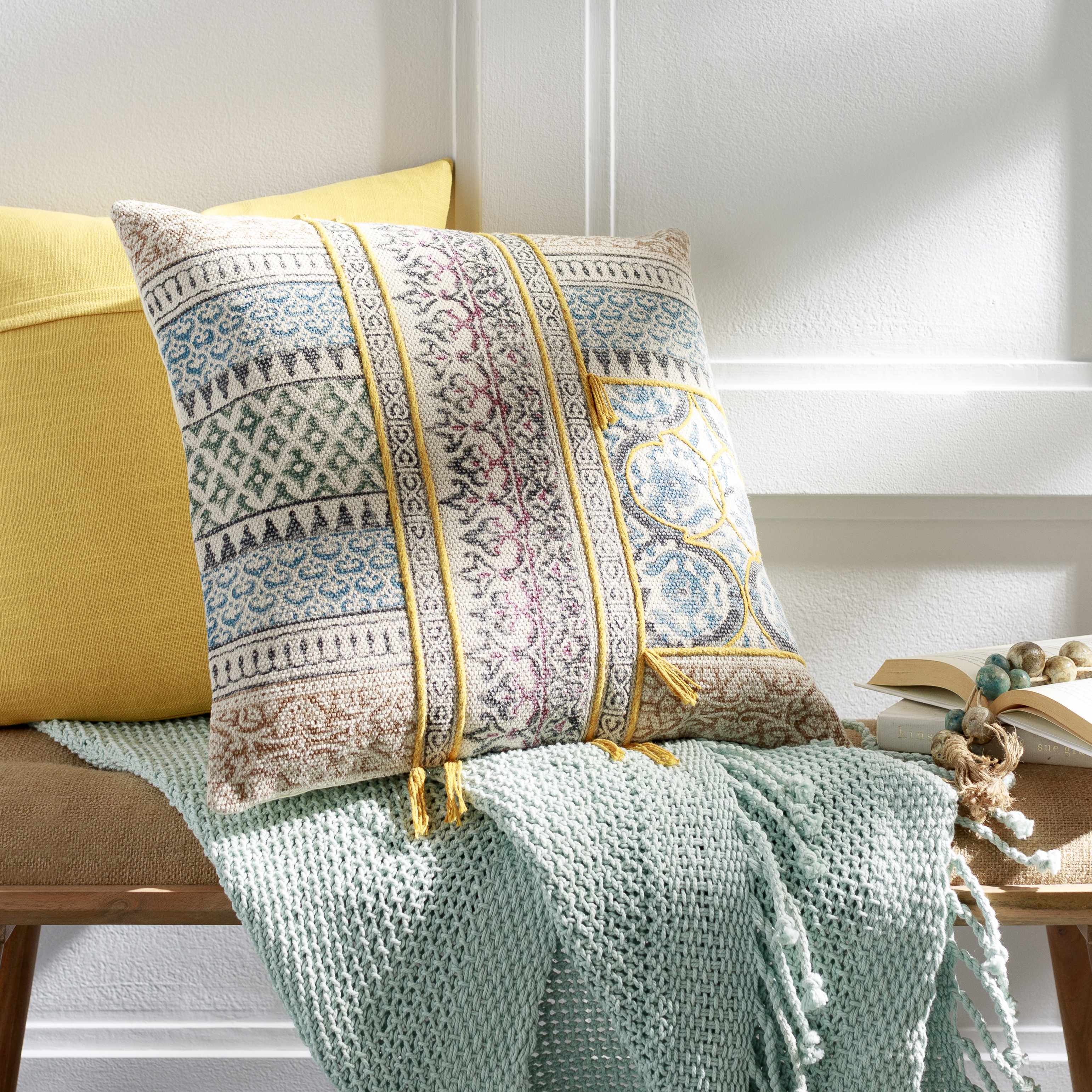 Yedisu Mustard Yellow Button Throw Pillow - Clearance-3