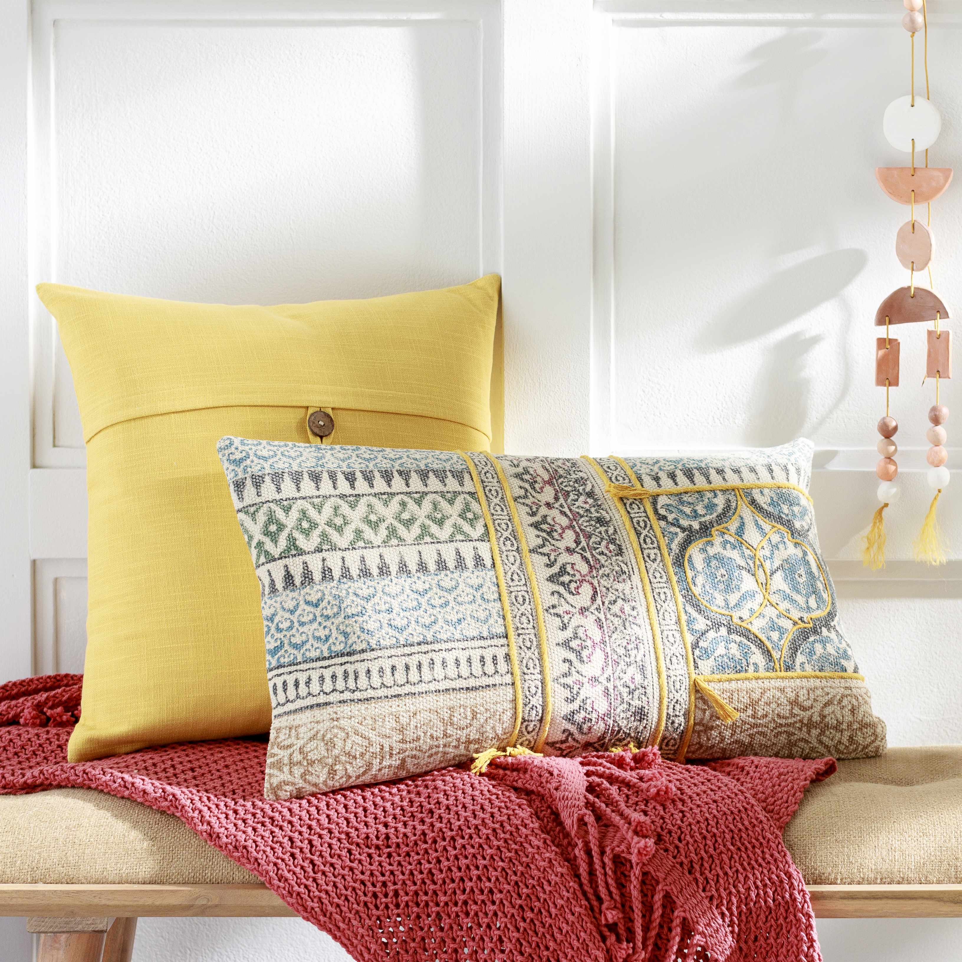 Yedisu Mustard Yellow Button Throw Pillow - Clearance-2