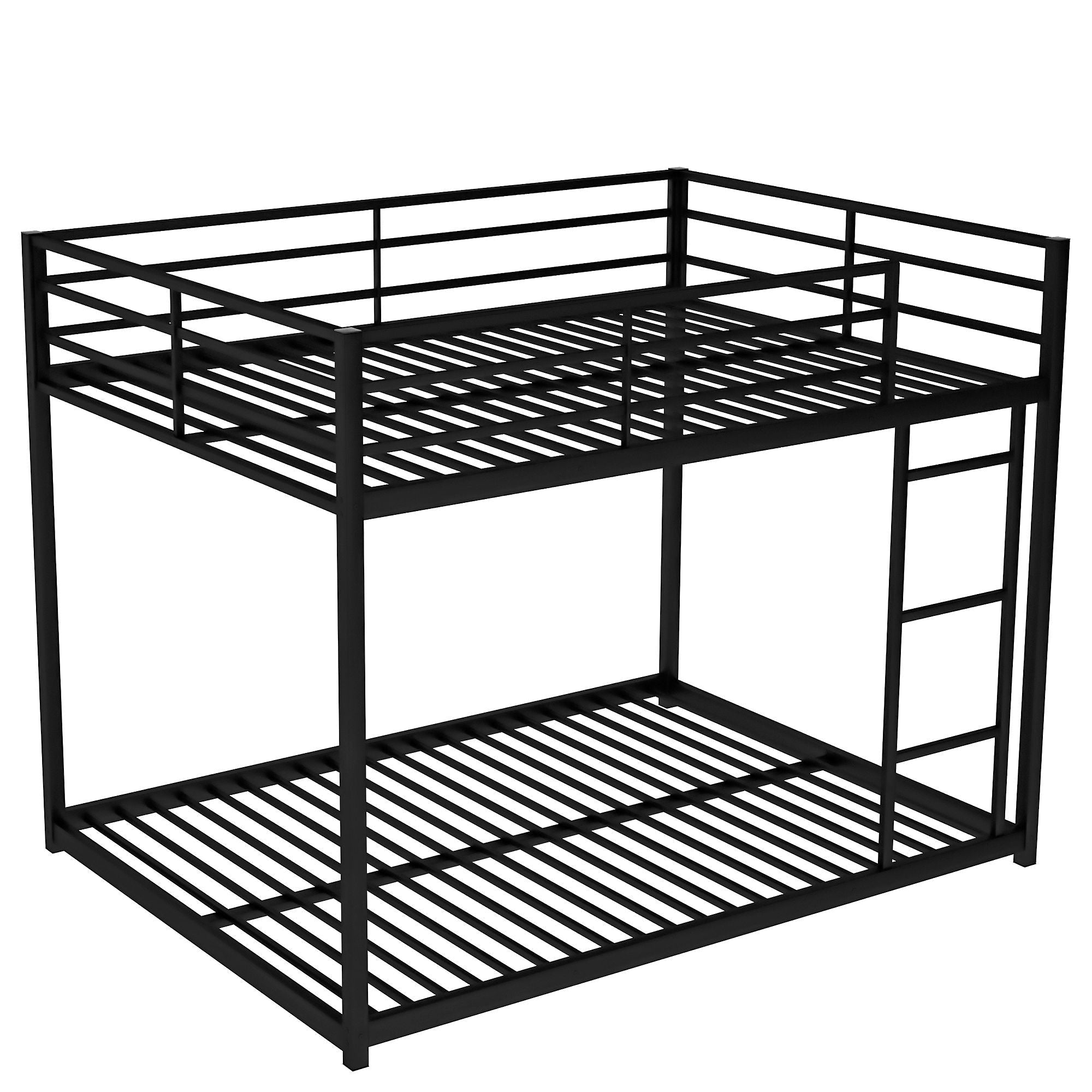 Shared Kids Room Full Over Full Metal Bunk Bed Low Profile with Ladder Black | Just Better Bunk Beds