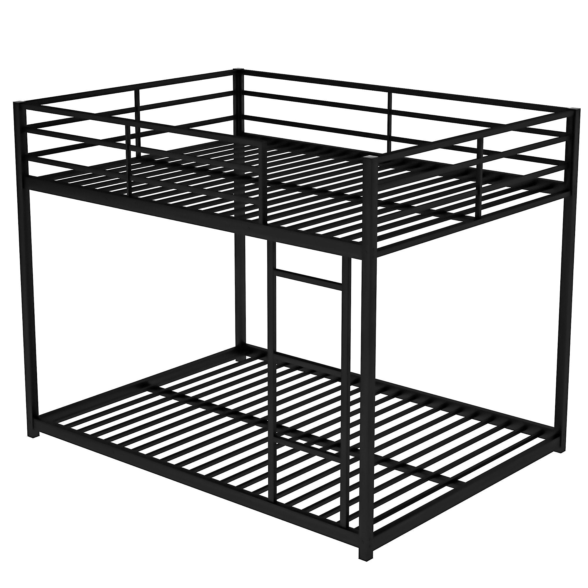 Shared Kids Room Full Over Full Metal Bunk Bed Low Profile with Ladder Black | Just Better Bunk Beds