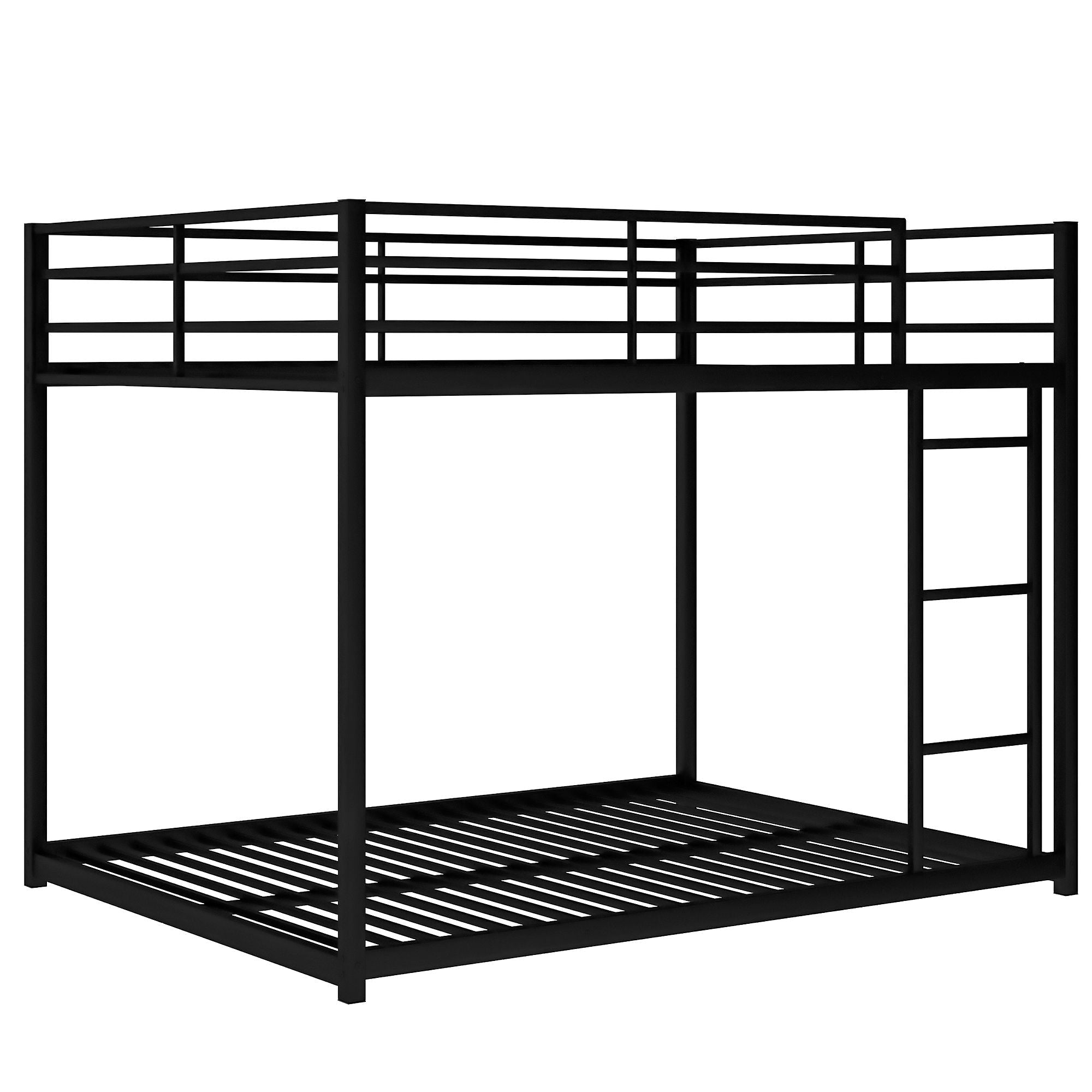 Shared Kids Room Full Over Full Metal Bunk Bed with Ladder, Black, Low Profile | Just Better Bunk Beds
