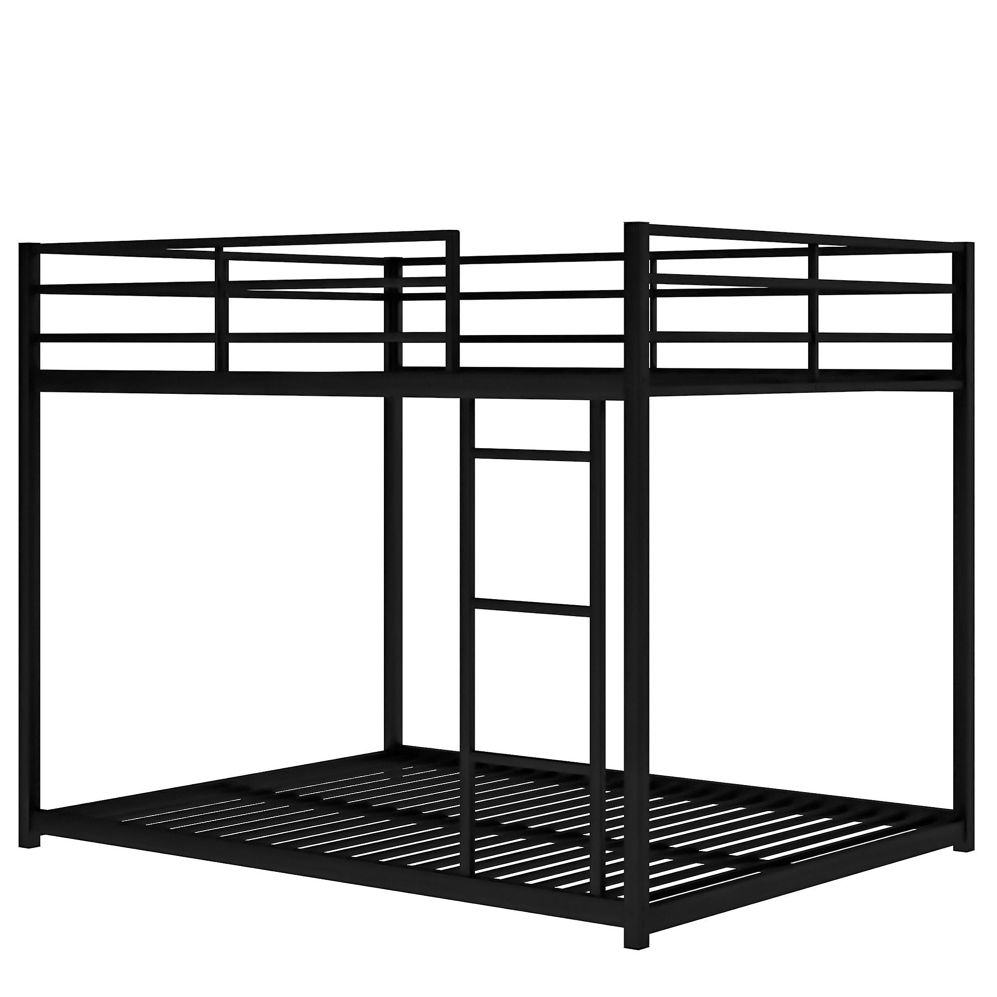 Shared Kids Room Full Over Full Metal Bunk Bed with Ladder, Black, Low Profile | Just Better Bunk Beds