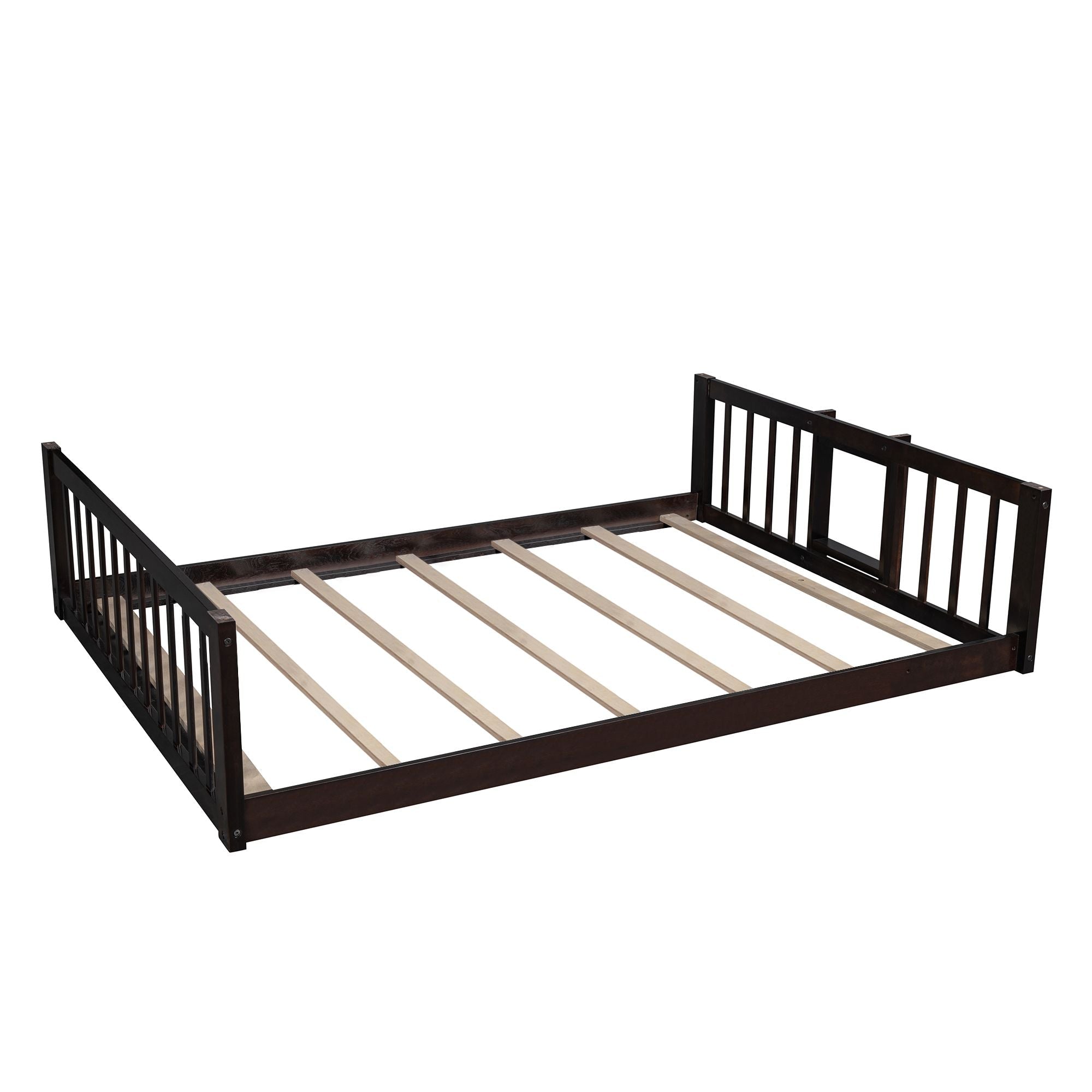 Shared Kids Room Full Over Full Over Full Wood Triple Bunk Bed with Ladder, Slide, Guardrails, Espresso | Just Better Bunk Beds
