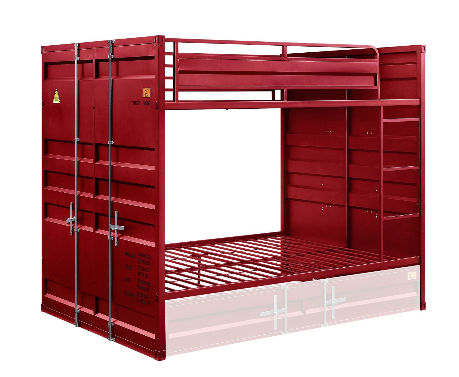 Shared Kids Room Full Over Full Wood Bunk Bed with Cargo Red Finish | Just Better Bunk Beds