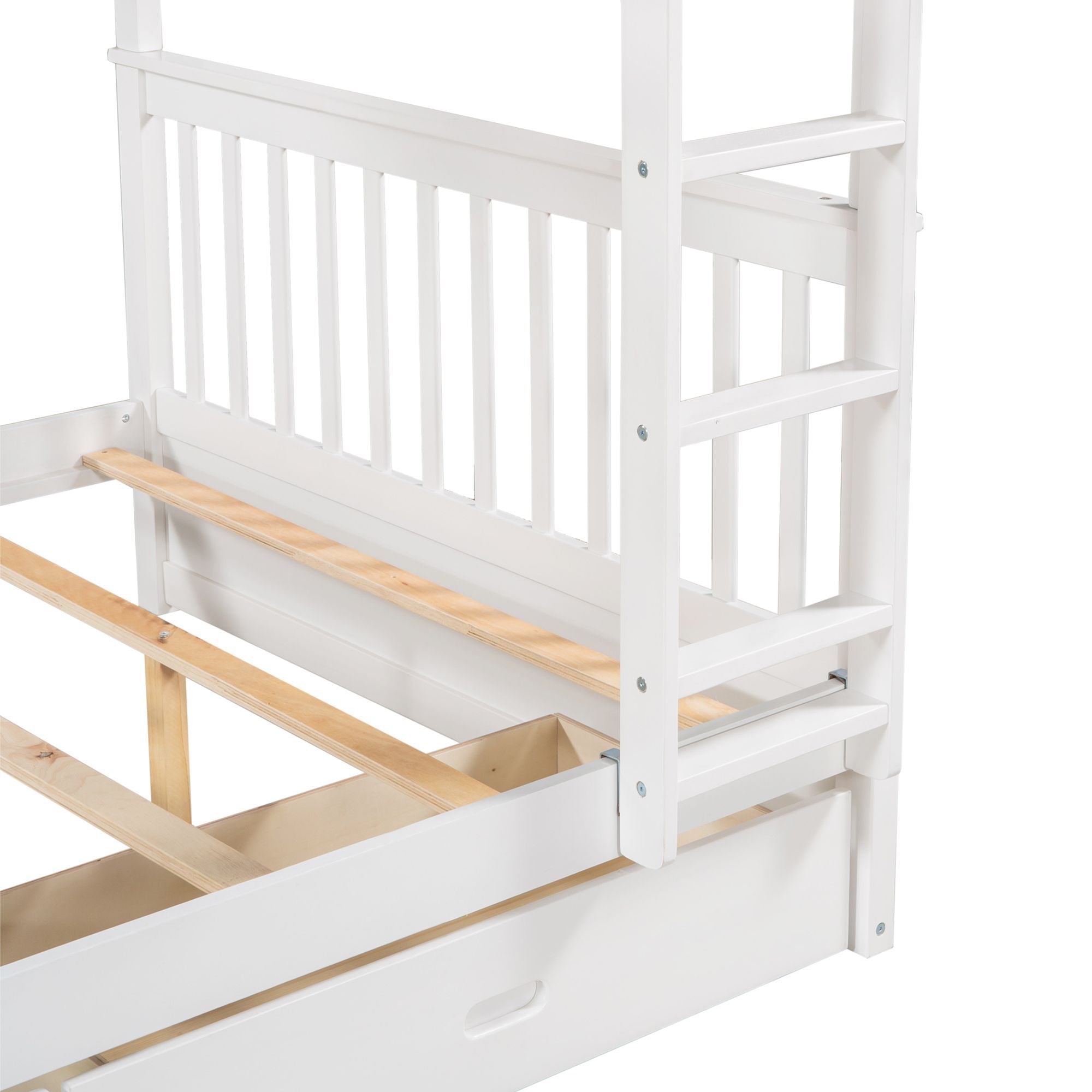 Shared Kids Room Full Over Full Wood Bunk Bed with Ladders and Storage Drawers White | Just Better Bunk Beds