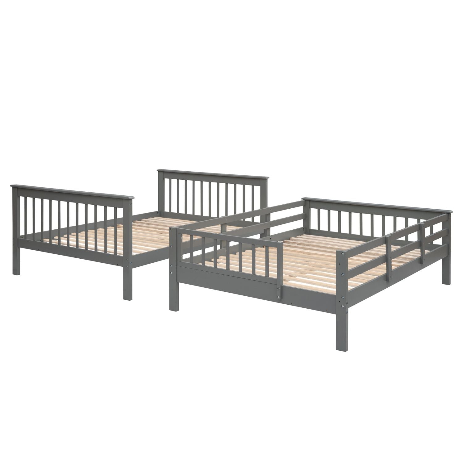 Shared Kids Room Full-Over-Full Wood Bunk Bed with Stairway Storage Drawers and Guard Rails Gray | Just Better Bunk Beds