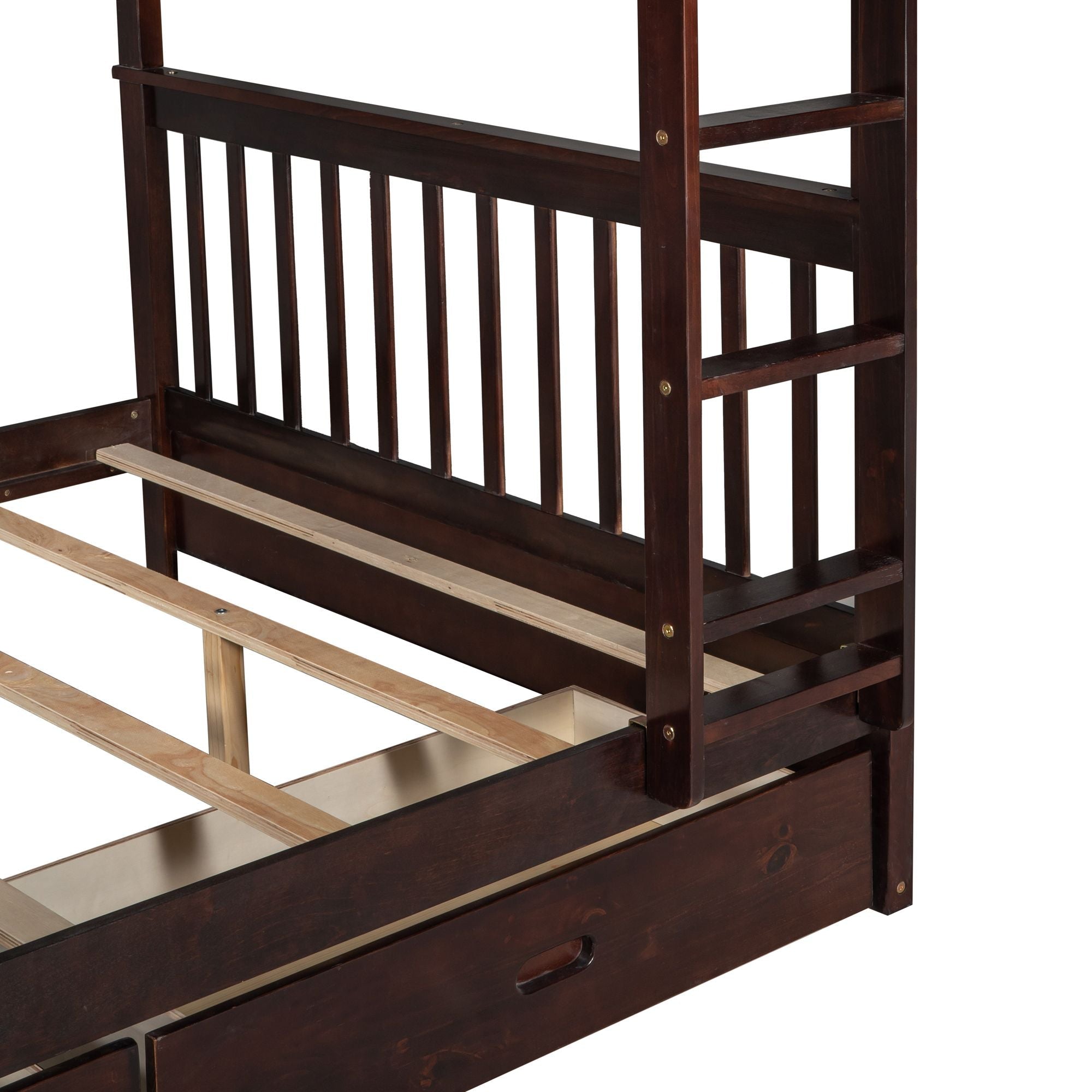 Shared Kids Room Full Over Full Wood Bunk Bed with Storage Drawers and Ladder, Espresso | Just Better Bunk Beds