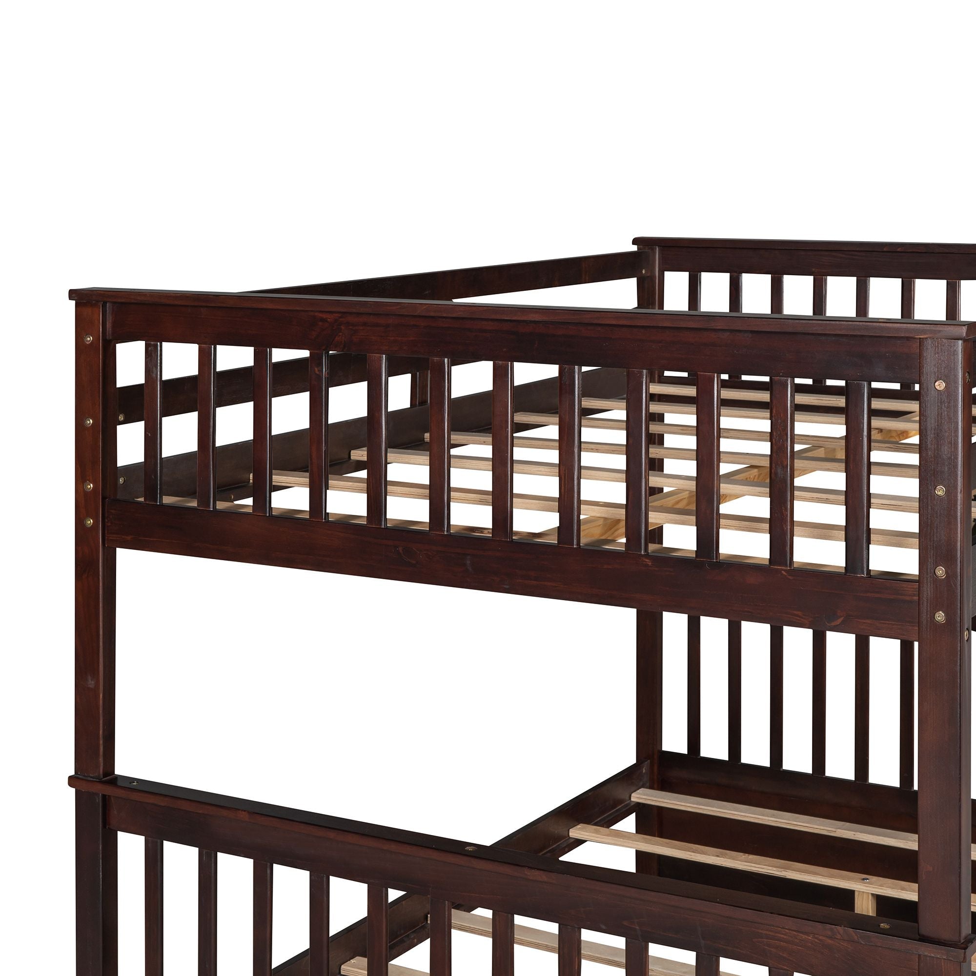 Shared Kids Room Full Over Full Wood Bunk Bed with Storage Drawers and Ladder, Espresso | Just Better Bunk Beds
