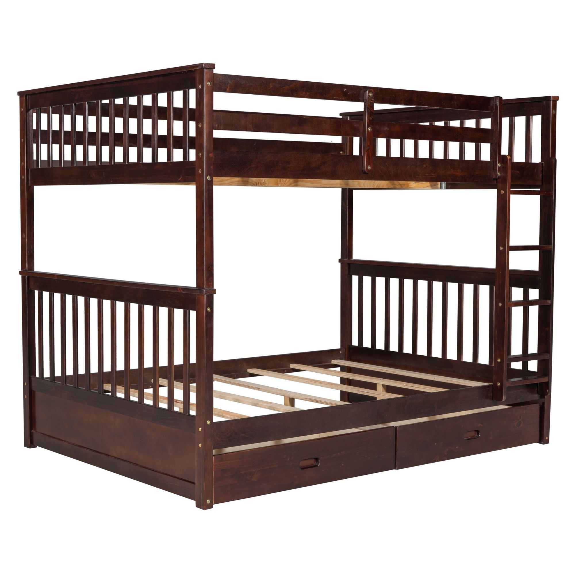 Shared Kids Room Full Over Full Wood Bunk Bed with Storage Drawers and Ladder, Espresso | Just Better Bunk Beds