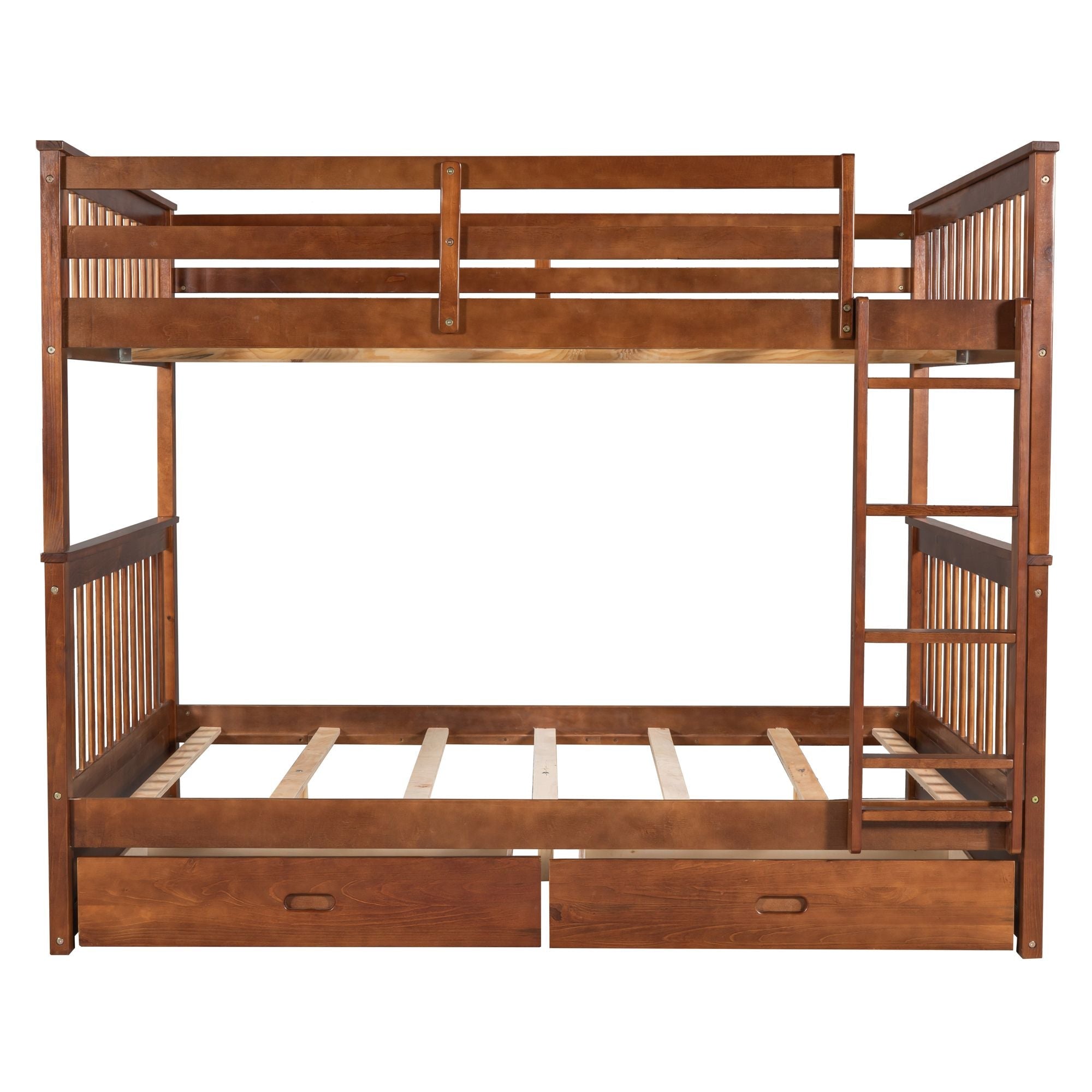 Shared Kids Room Full Over Full Wood Bunk Bed with Storage Drawers and Ladders Walnut Finish | Just Better Bunk Beds