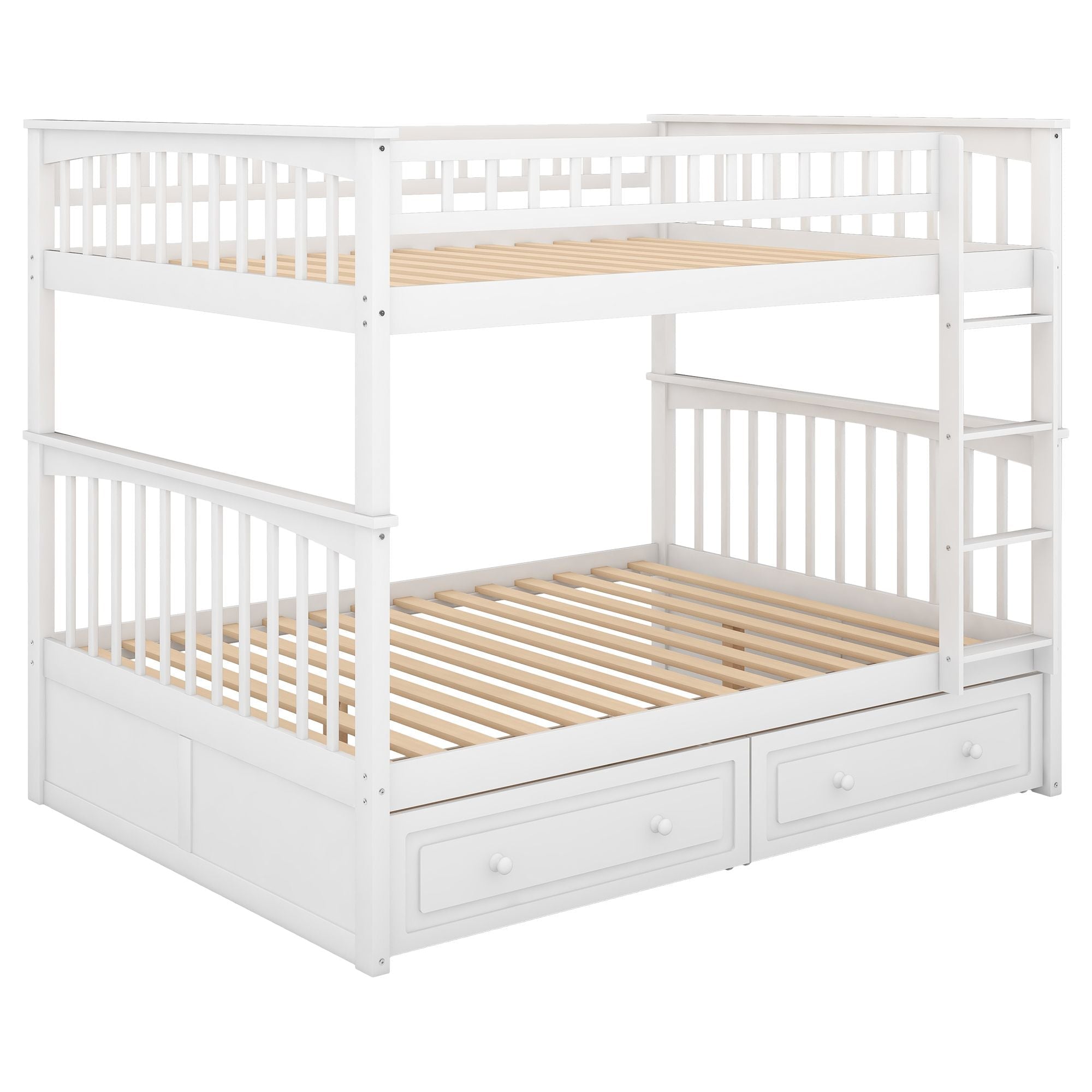 Shared Kids Room Full Over Full Wood Bunk Bed with Storage Drawers, Convertible, White | Just Better Bunk Beds