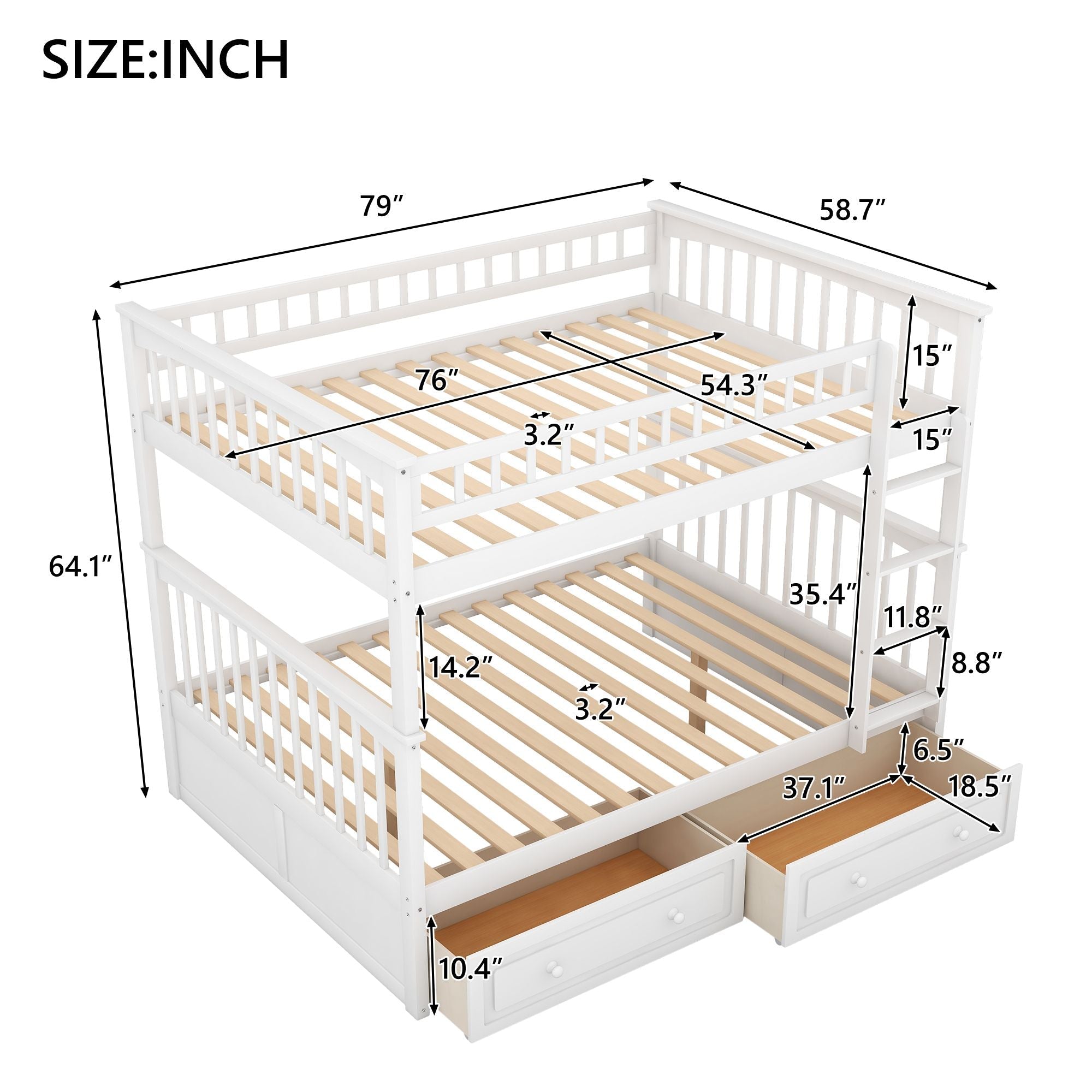 Shared Kids Room Full Over Full Wood Bunk Bed with Storage Drawers, Convertible, White | Just Better Bunk Beds