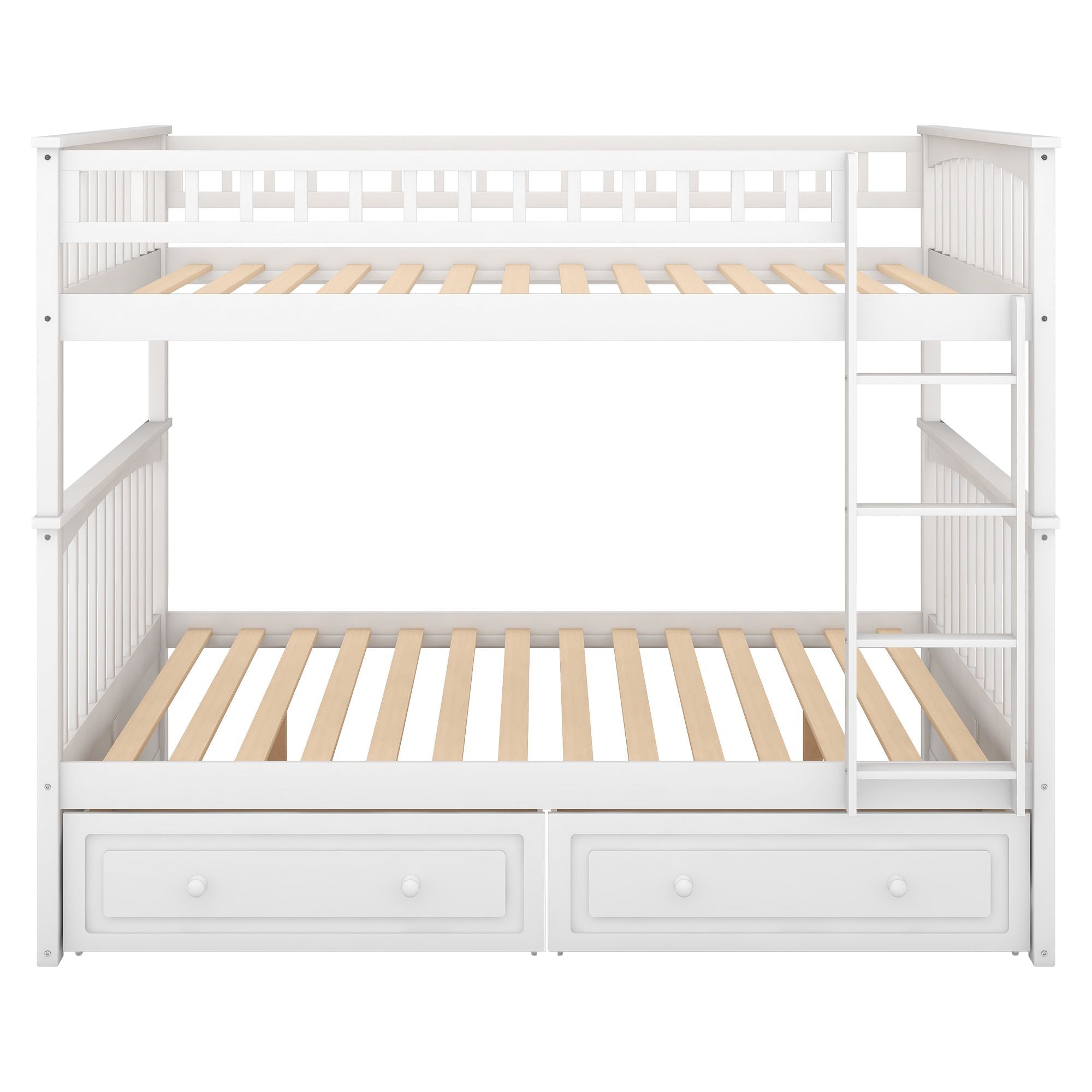 Shared Kids Room Full Over Full Wood Bunk Bed with Storage Drawers, Convertible, White | Just Better Bunk Beds