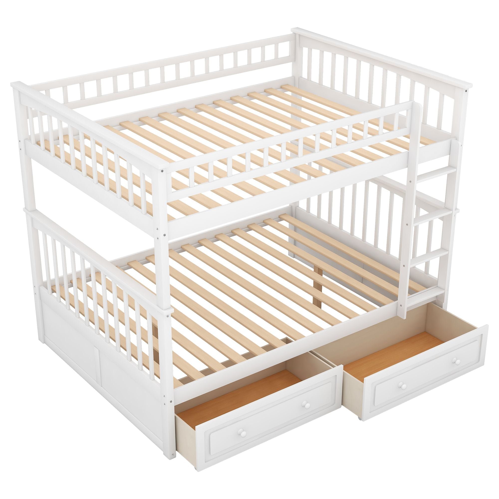 Shared Kids Room Full Over Full Wood Bunk Bed with Storage Drawers, Convertible, White | Just Better Bunk Beds