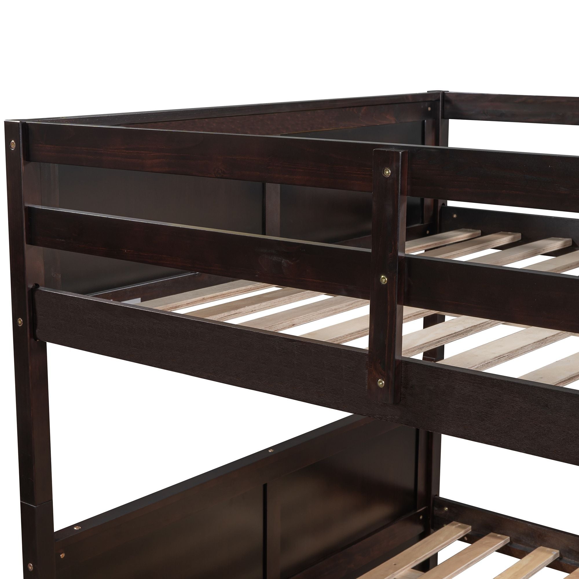 Shared Kids Room Full Over Full Wood Bunk Bed with Twin Trundle Storage Espresso | Just Better Bunk Beds