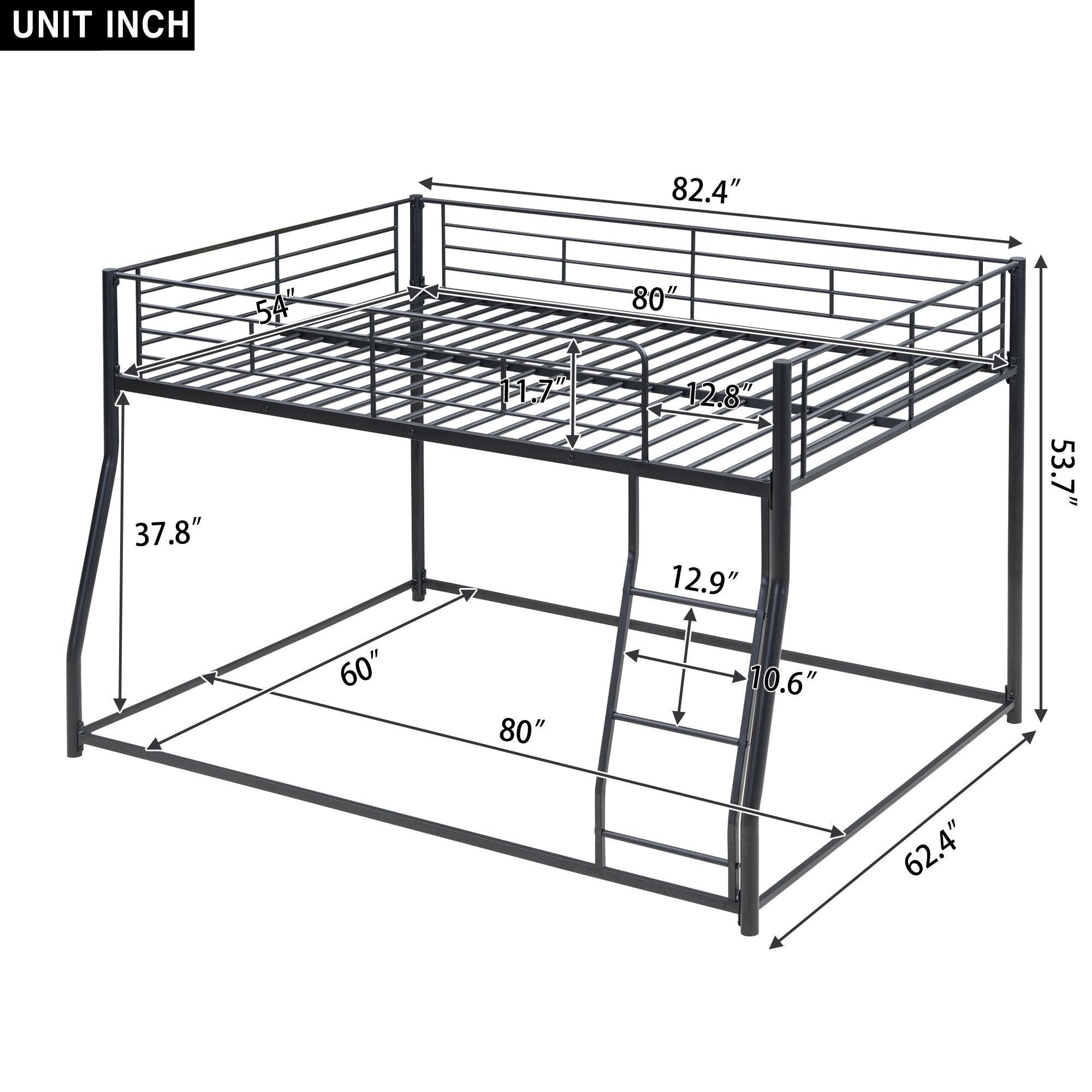 Shared Kids Room Full XL Over Queen Metal Bunk Bed with Ladder, Black | Just Better Bunk Beds