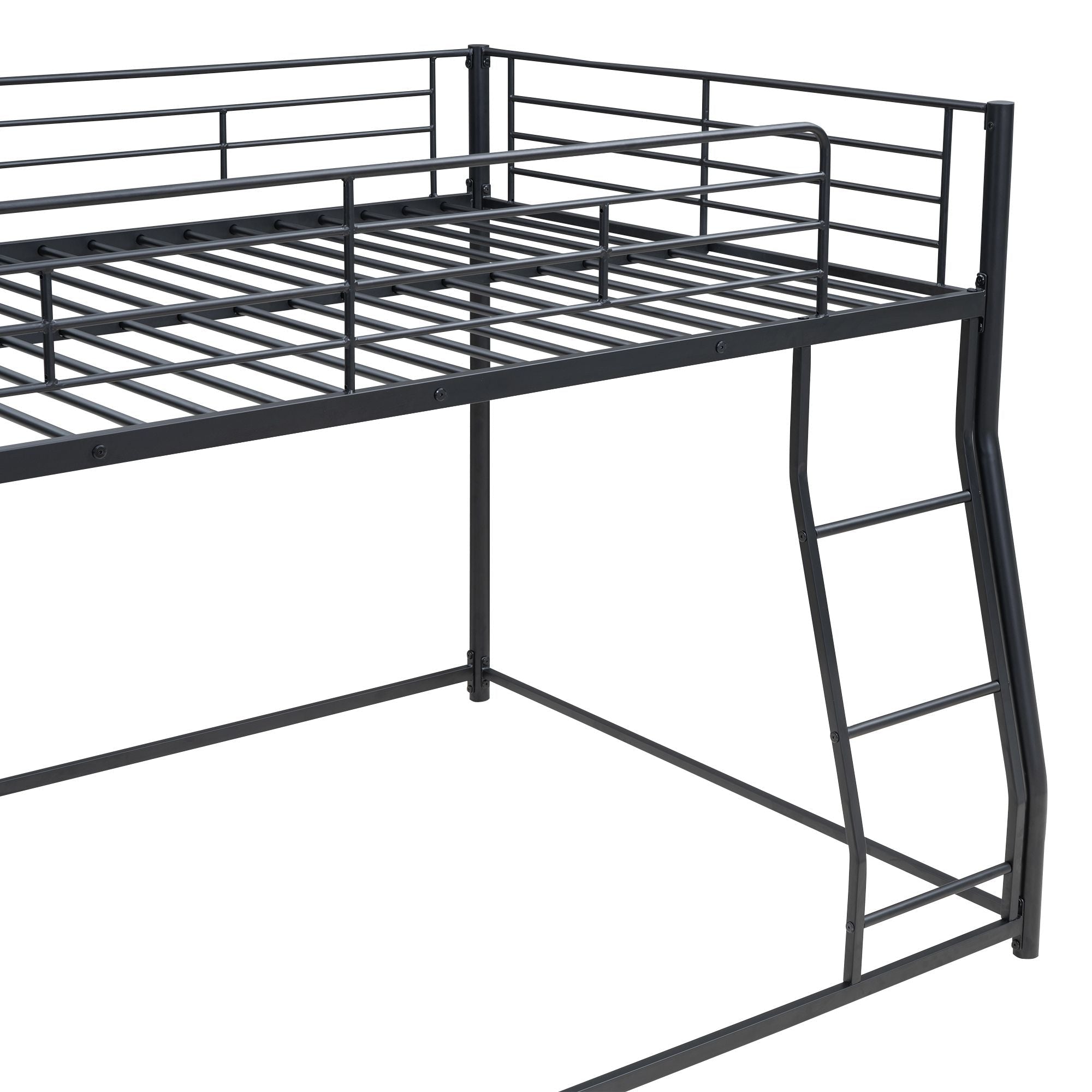 Shared Kids Room Full XL Over Queen Metal Bunk Bed with Ladder, Black | Just Better Bunk Beds