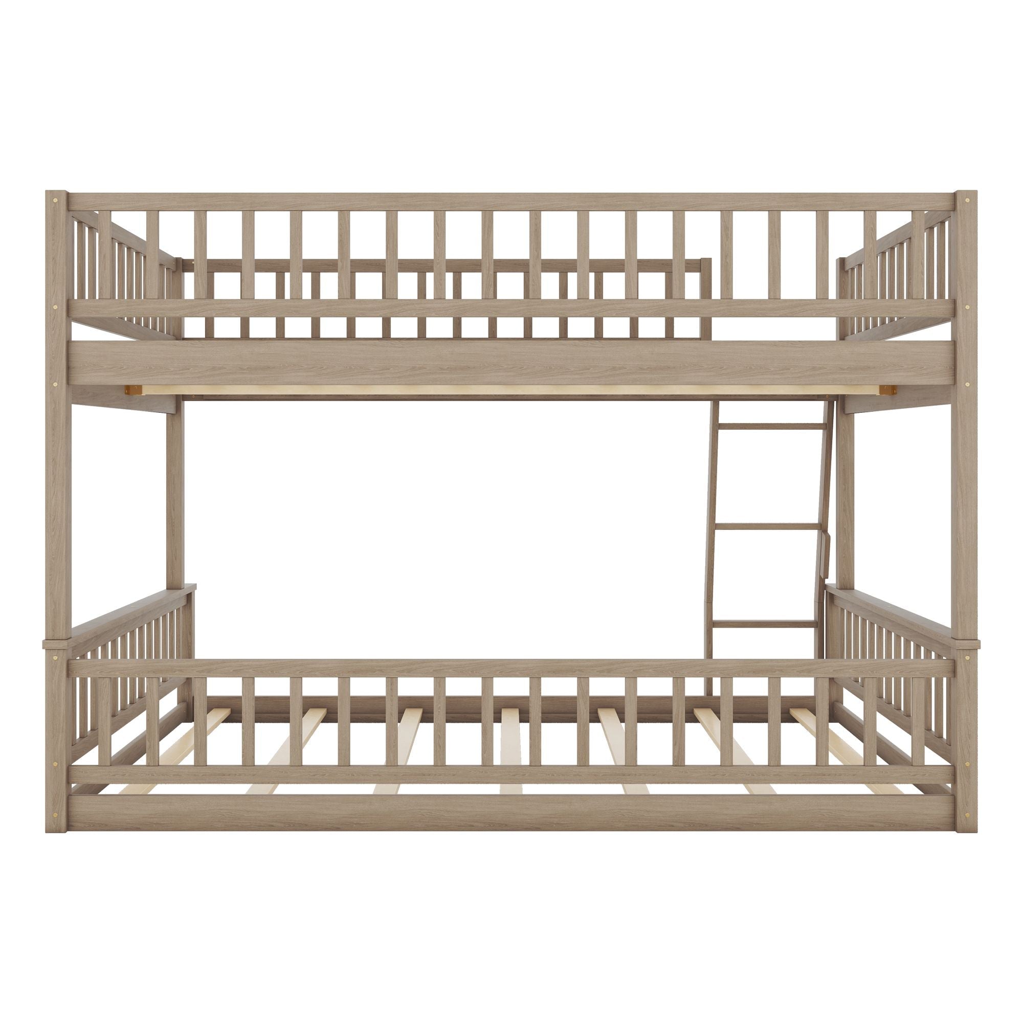 Shared Kids Room Full XL Over Queen Wood Bunk Bed with Ladder and Guardrails Walnut Finish | Just Better Bunk Beds