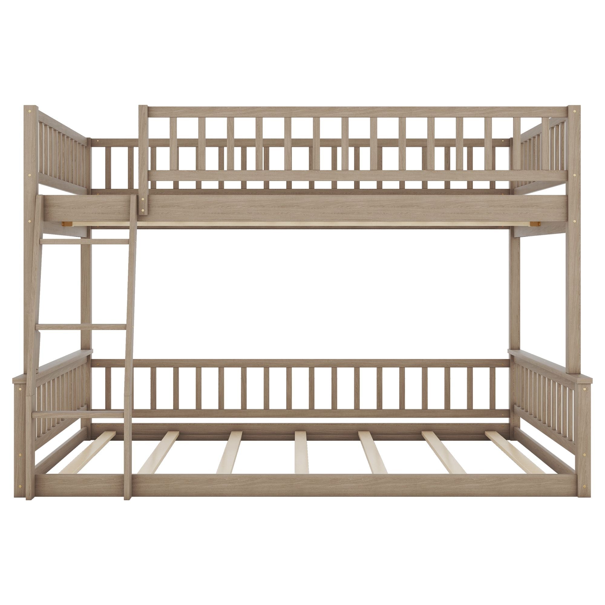 Shared Kids Room Full XL Over Queen Wood Bunk Bed with Ladder and Guardrails Walnut Finish | Just Better Bunk Beds