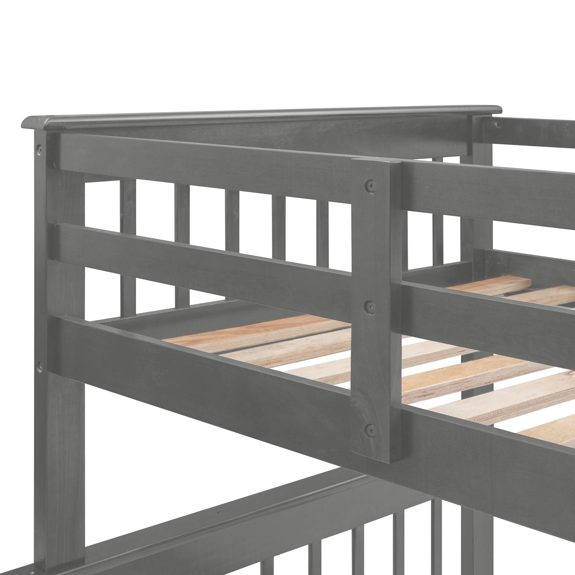 Shared Kids Room Twin Over Full Wood Bunk Bed with Staircase Storage Drawers, Guard Rail, Espresso Gray White | Just Better Bunk Beds