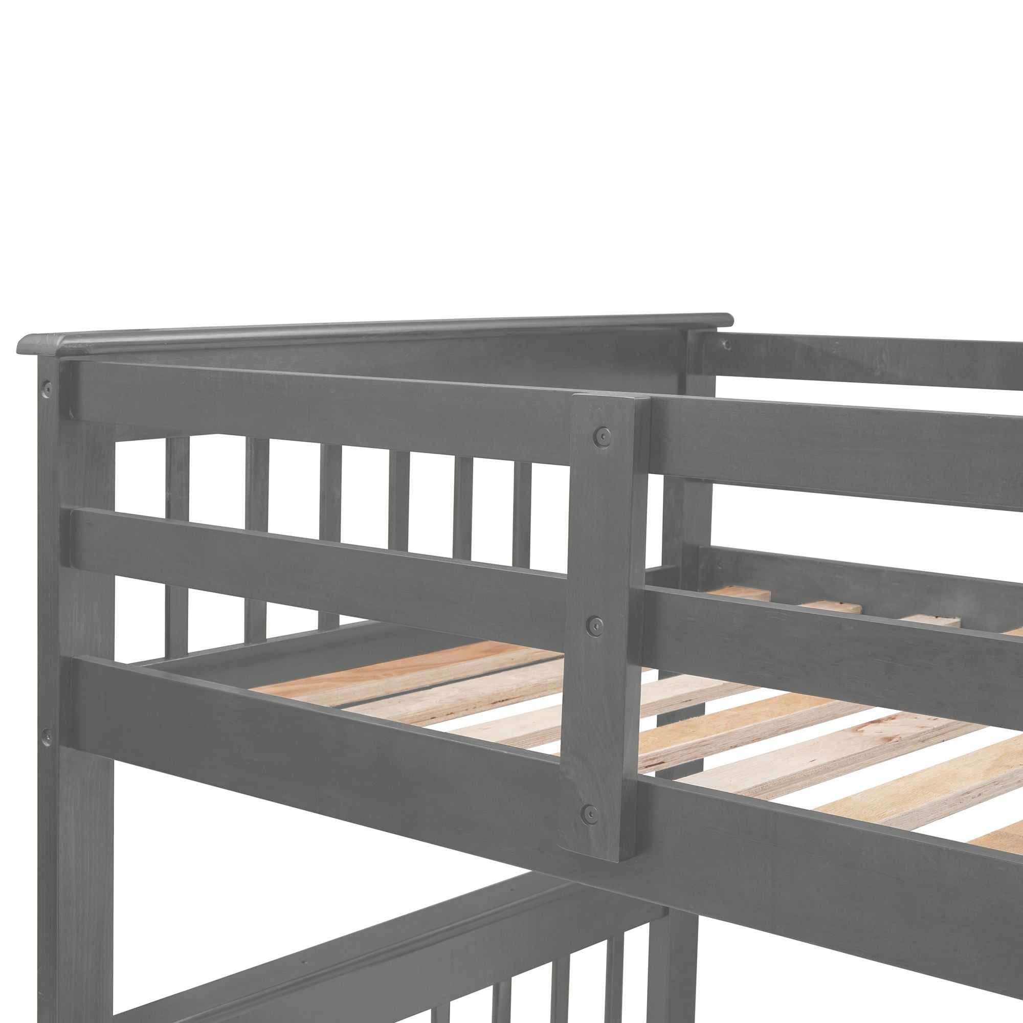 Shared Kids Room Twin Over Full Wood Bunk Bed with Staircase Storage Drawers, Guard Rail, Espresso Gray White | Just Better Bunk Beds